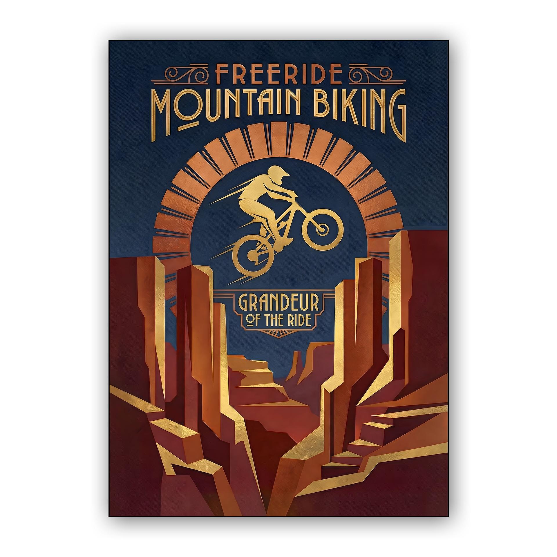 Grandeur of the Ride: Art Deco Mountain Biking Poster