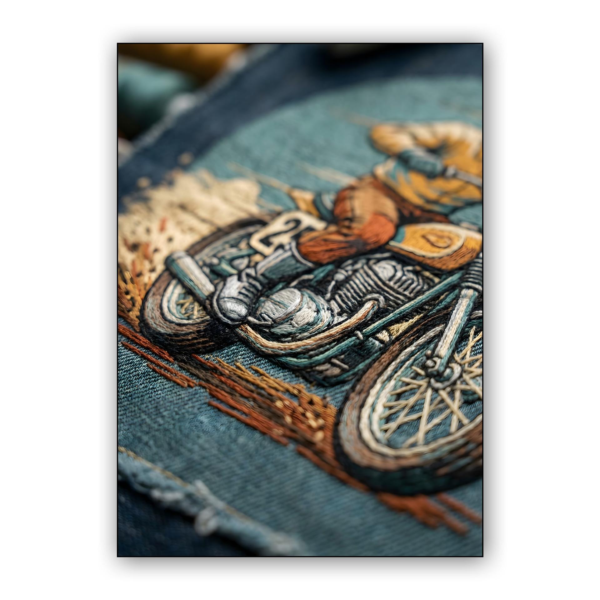 Threaded Torque: Vintage Scrambler Embroidery Art