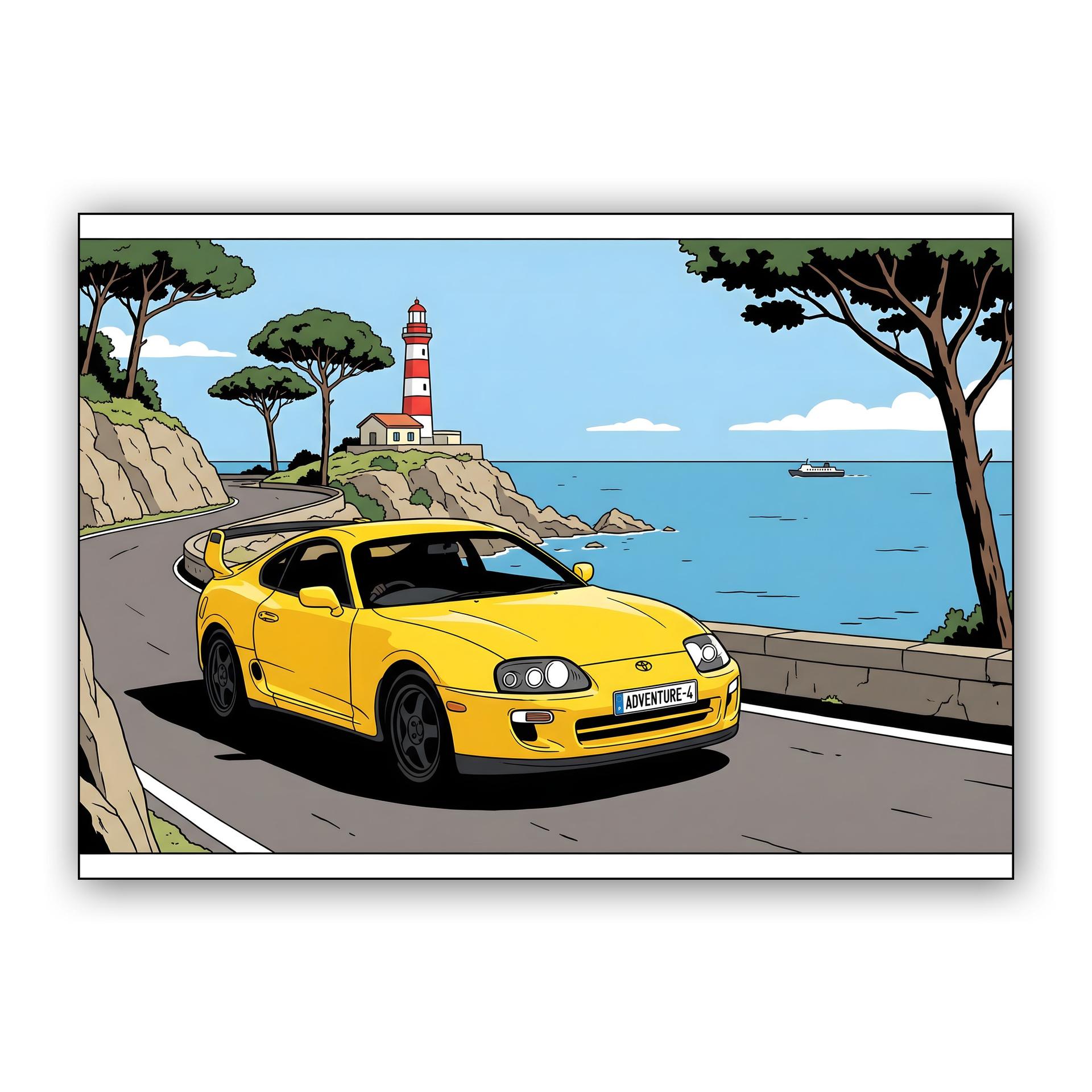 Coastal Adventure: Yellow Supra A80