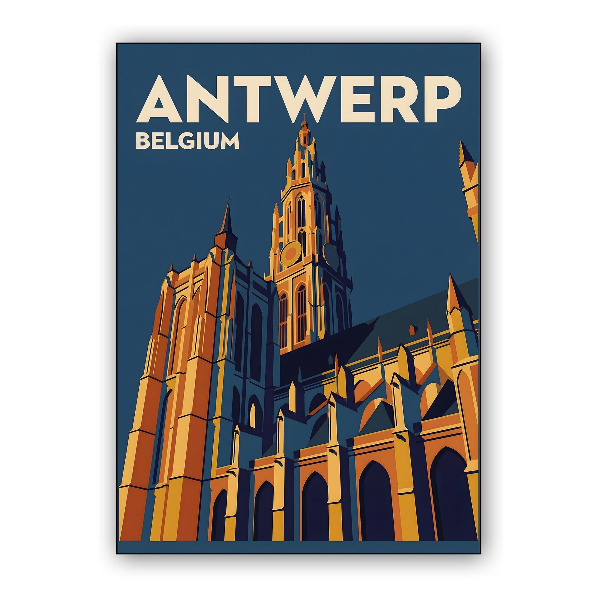 Antwerp Cathedral Retro Travel Poster