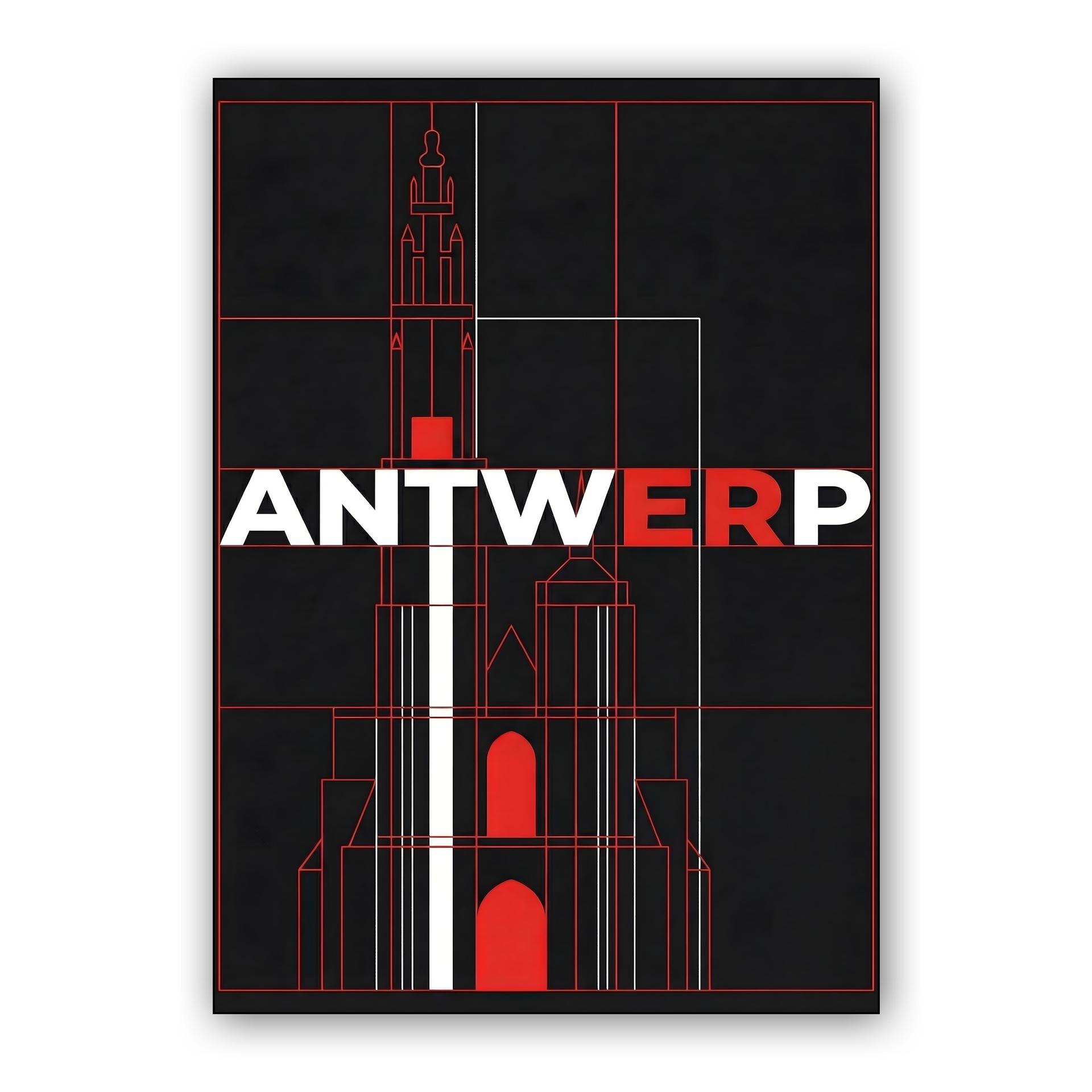 Antwerp Cathedral Geometric Line Art