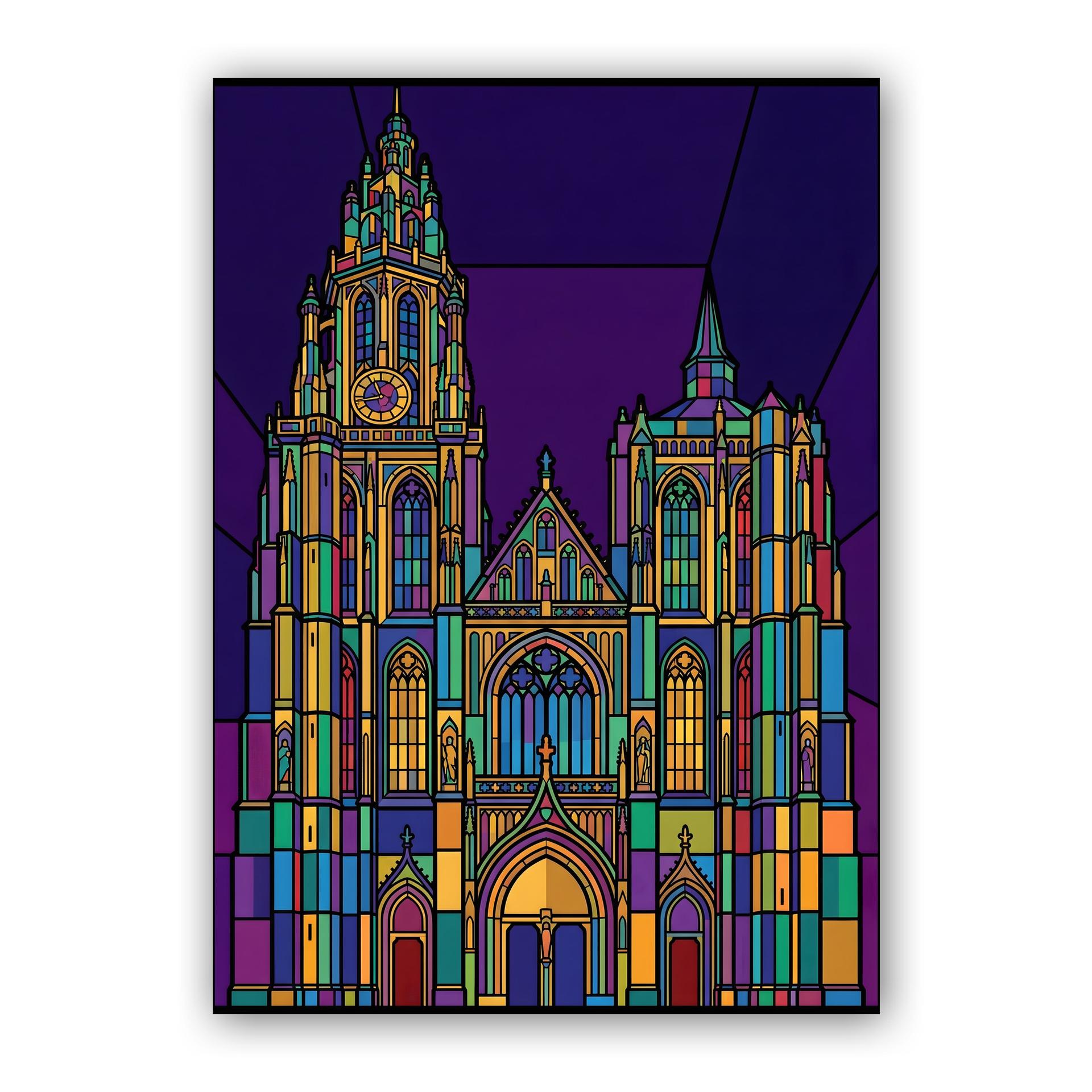 Antwerp Cathedral Stained Glass Illustration