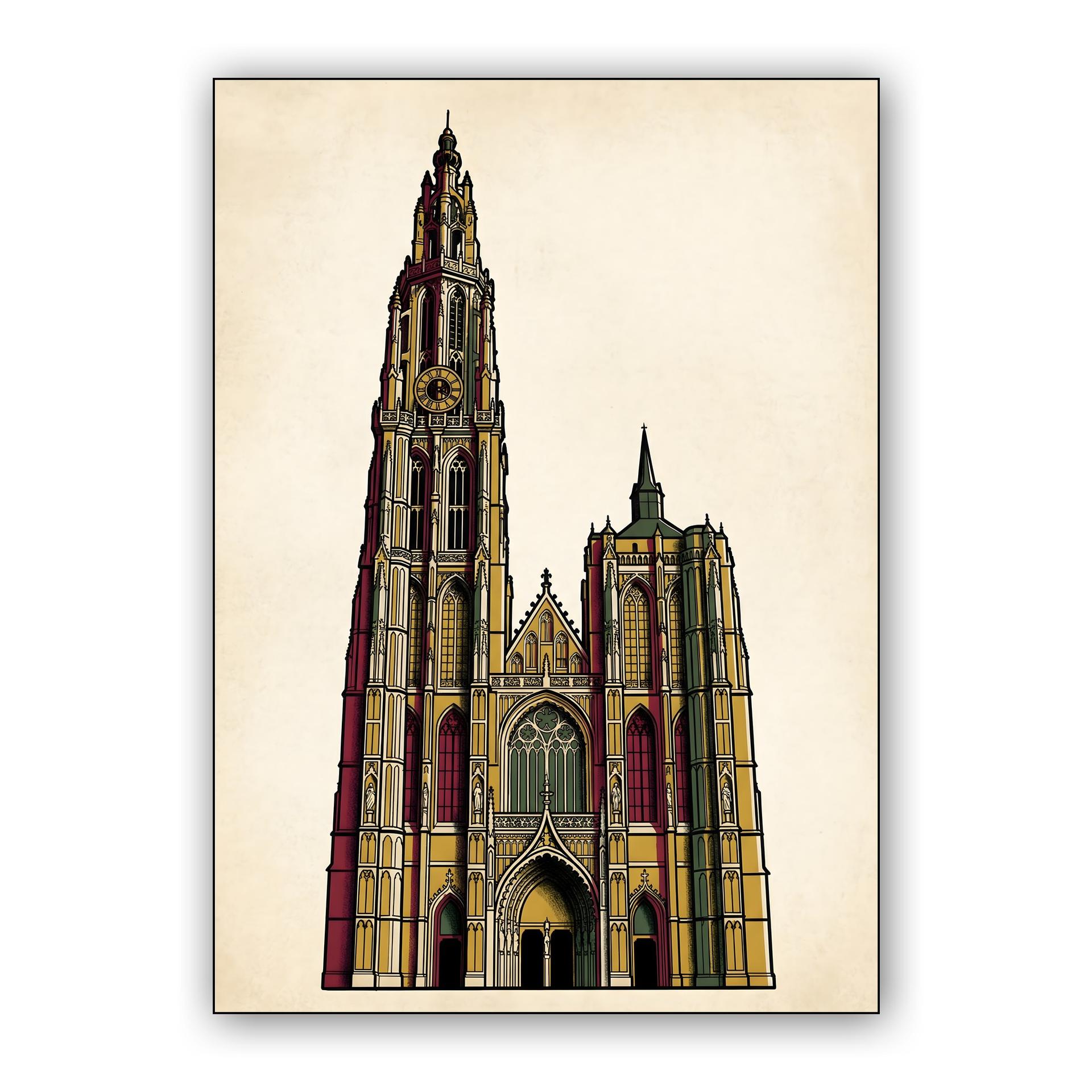 Vintage Antwerp Cathedral Illustration