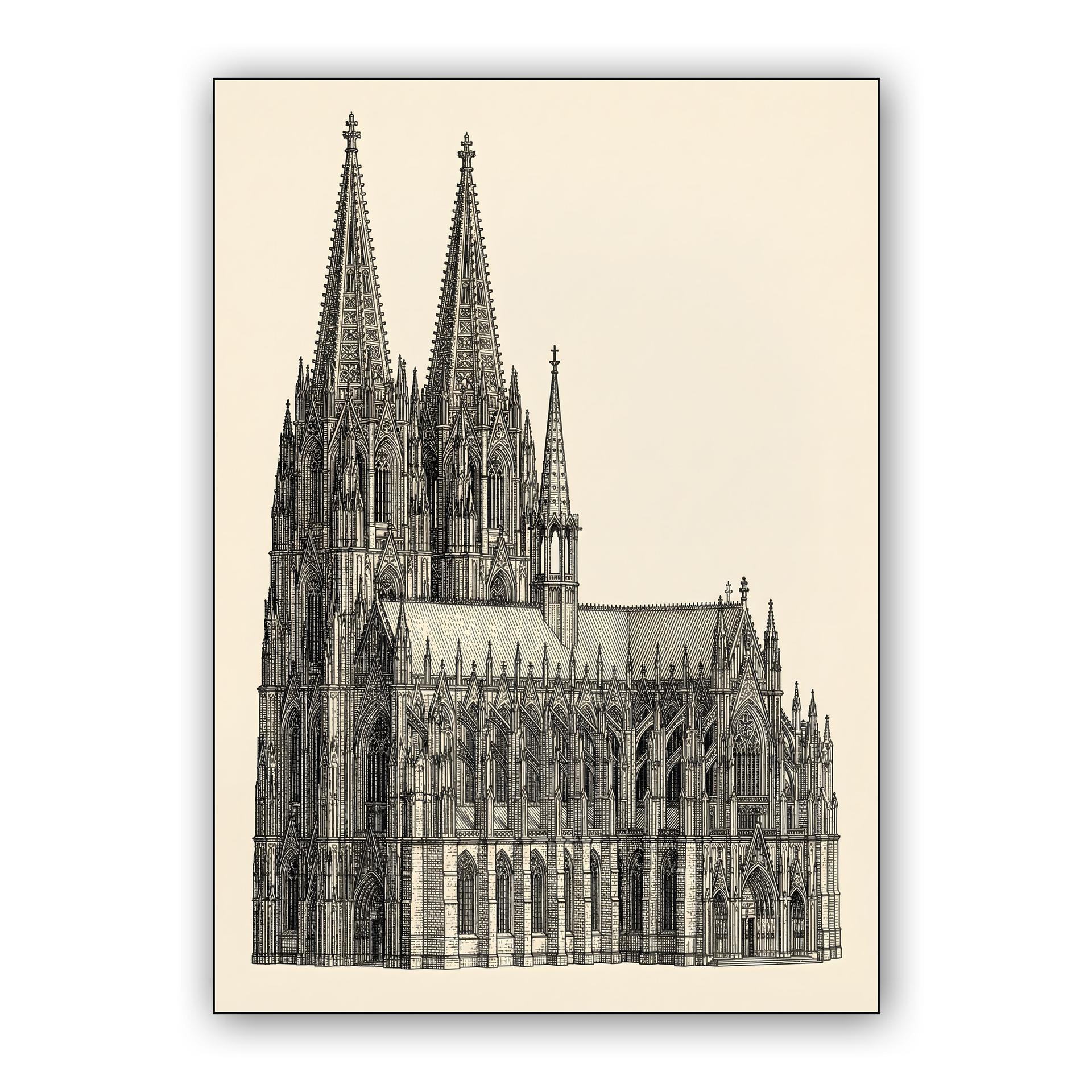 Cologne Cathedral Gothic Line Art Engraving