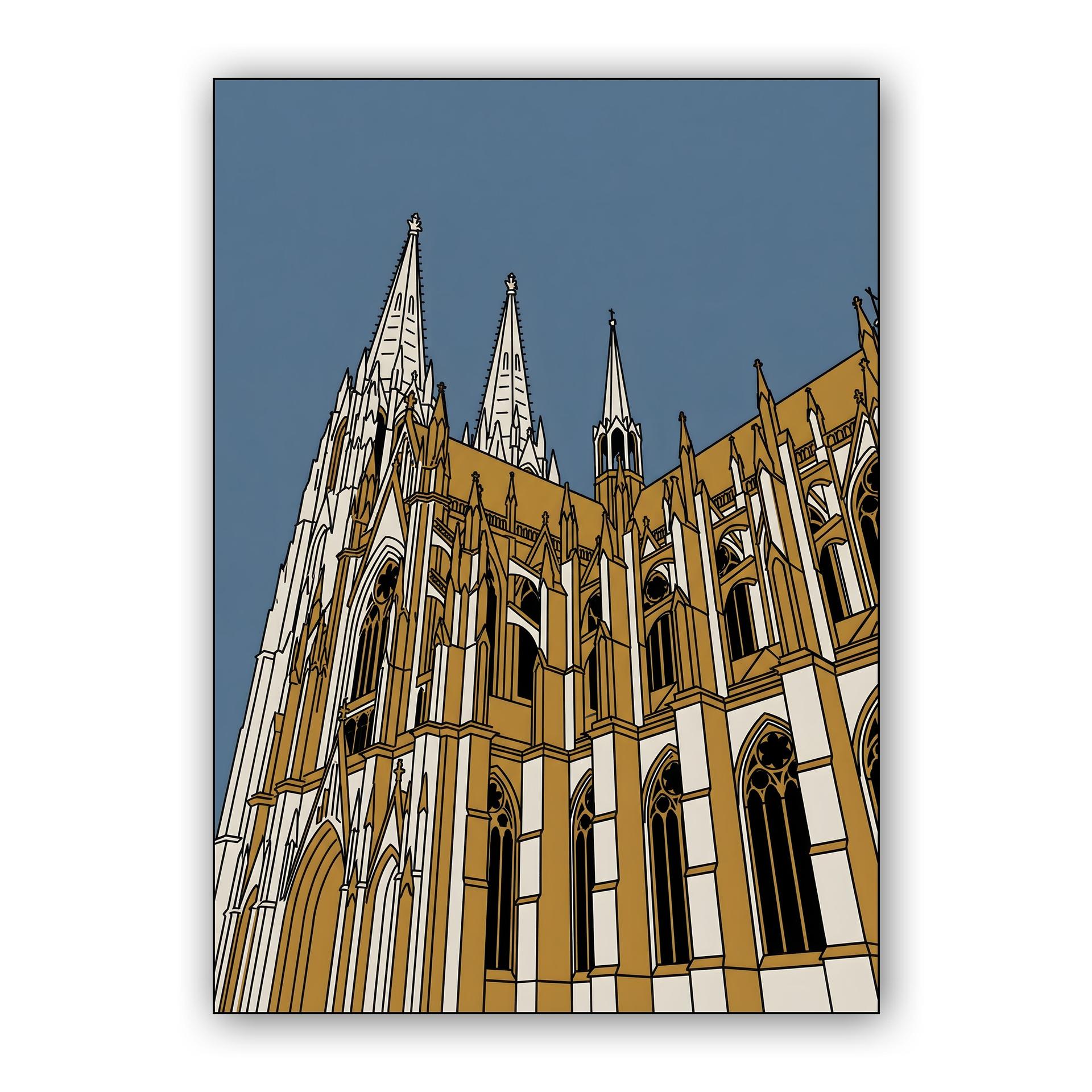Cologne Cathedral Golden Spires Illustration