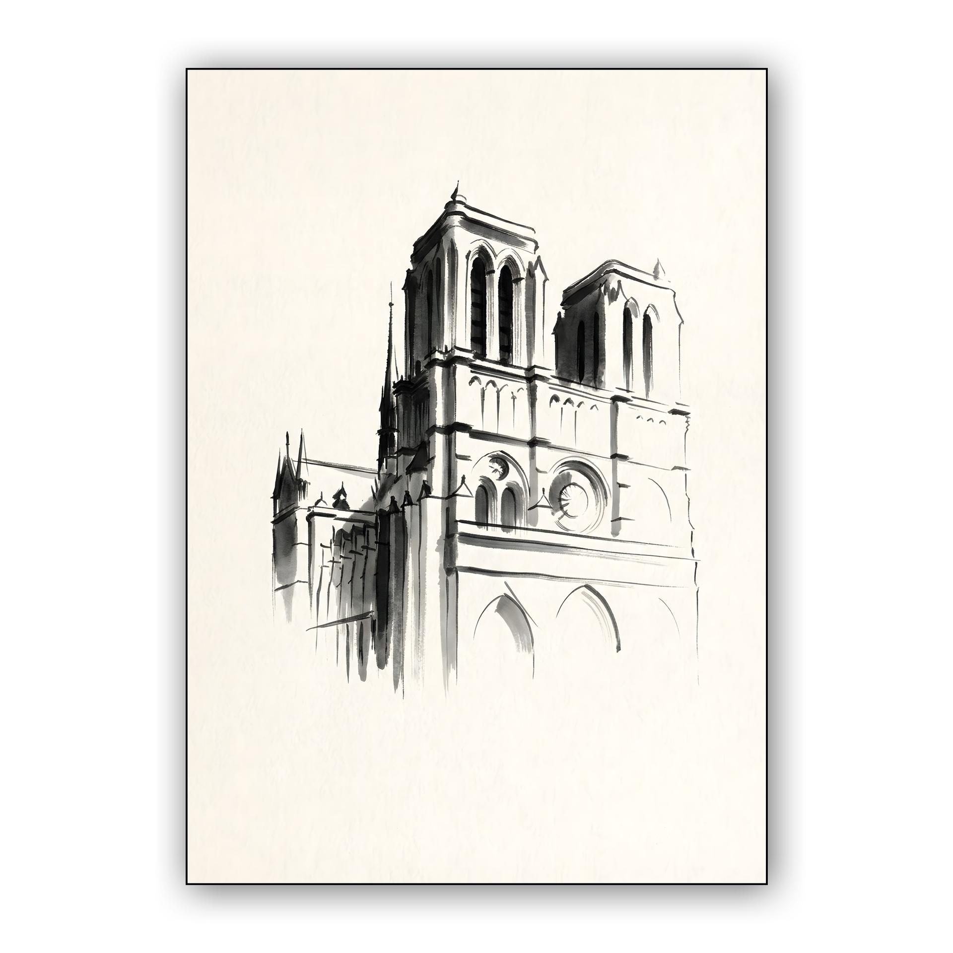 Notre-Dame Ink Wash Sketch