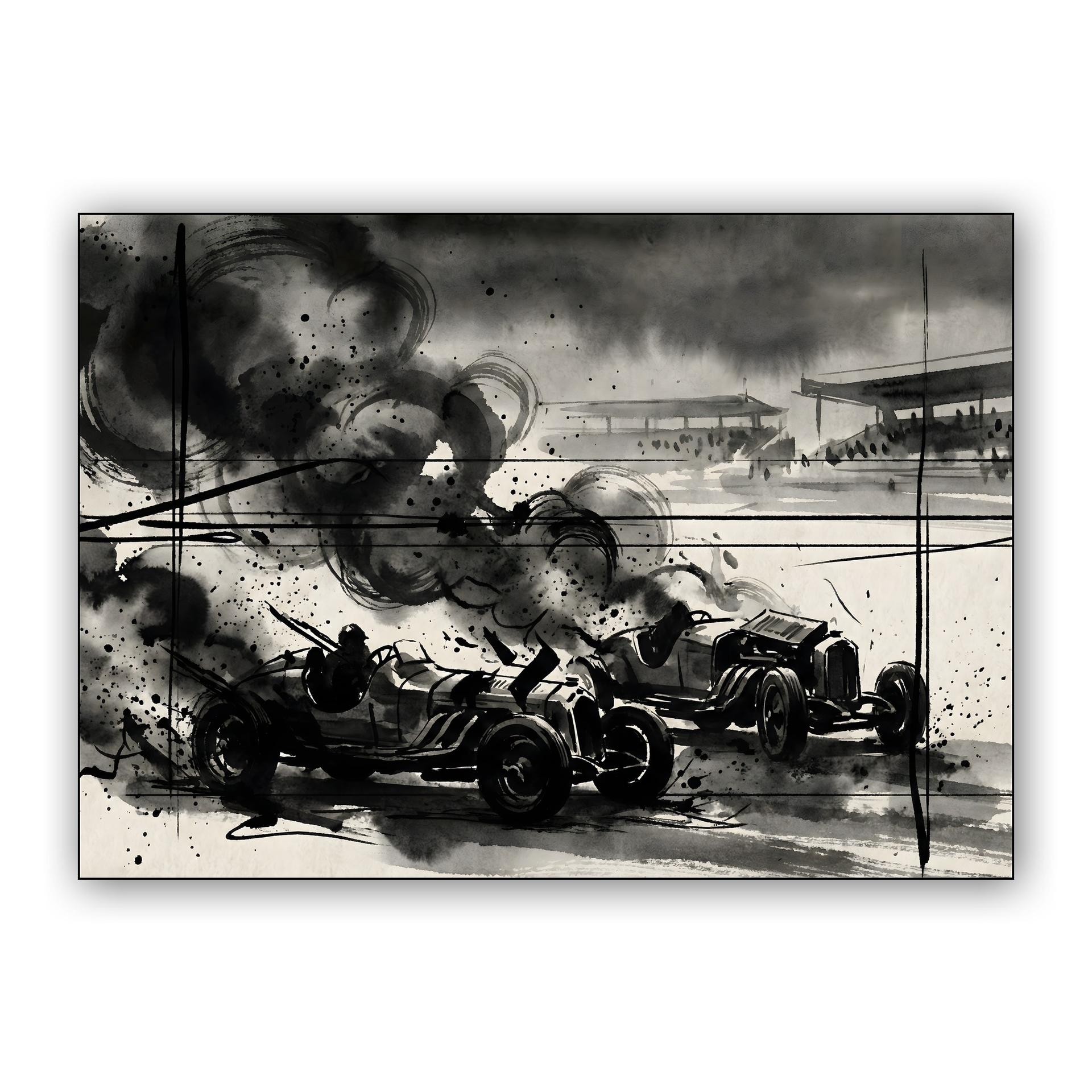 1955 Le Mans Ink Wash Disaster Illustration