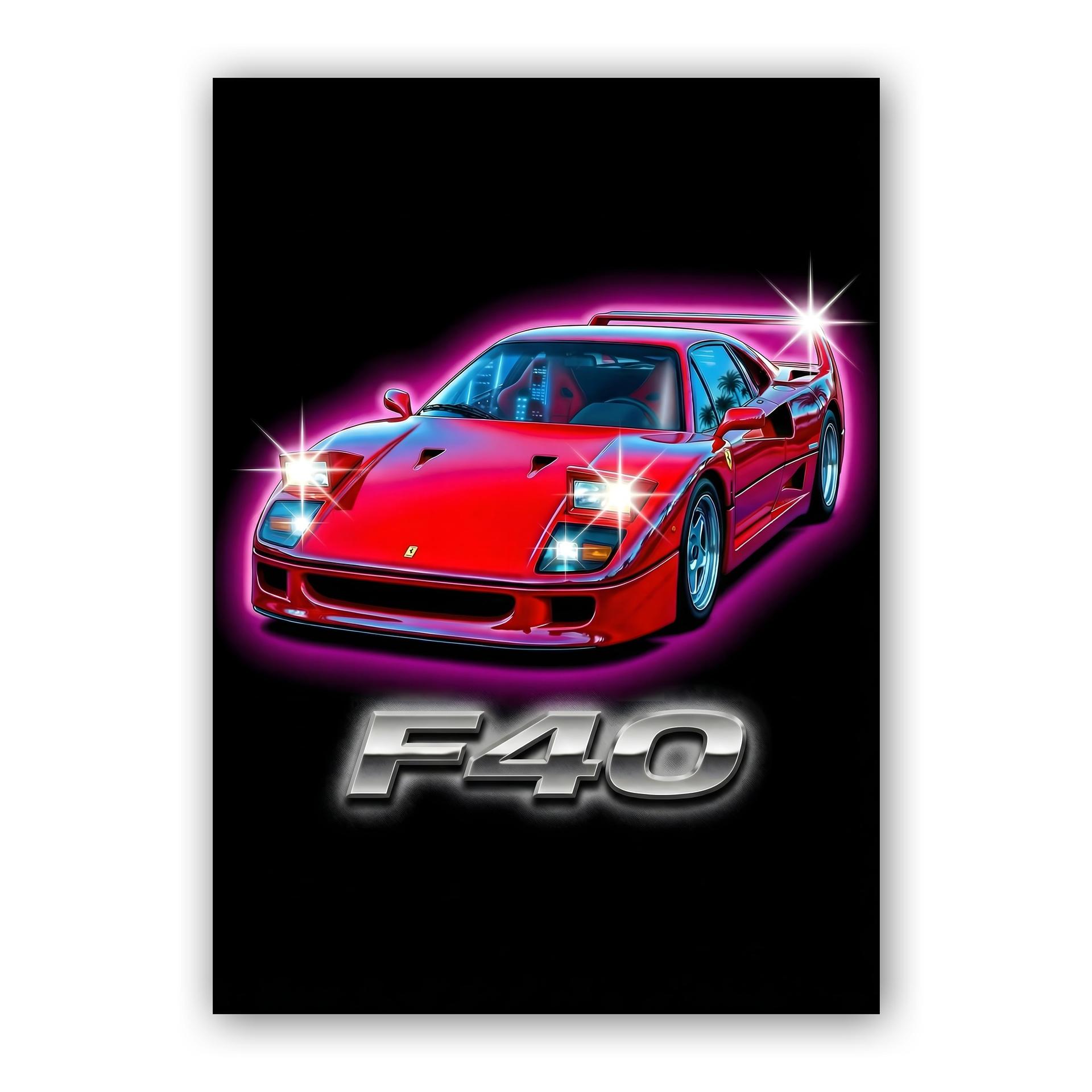 Ferrari F40 Neon Chrome Retro Graphic