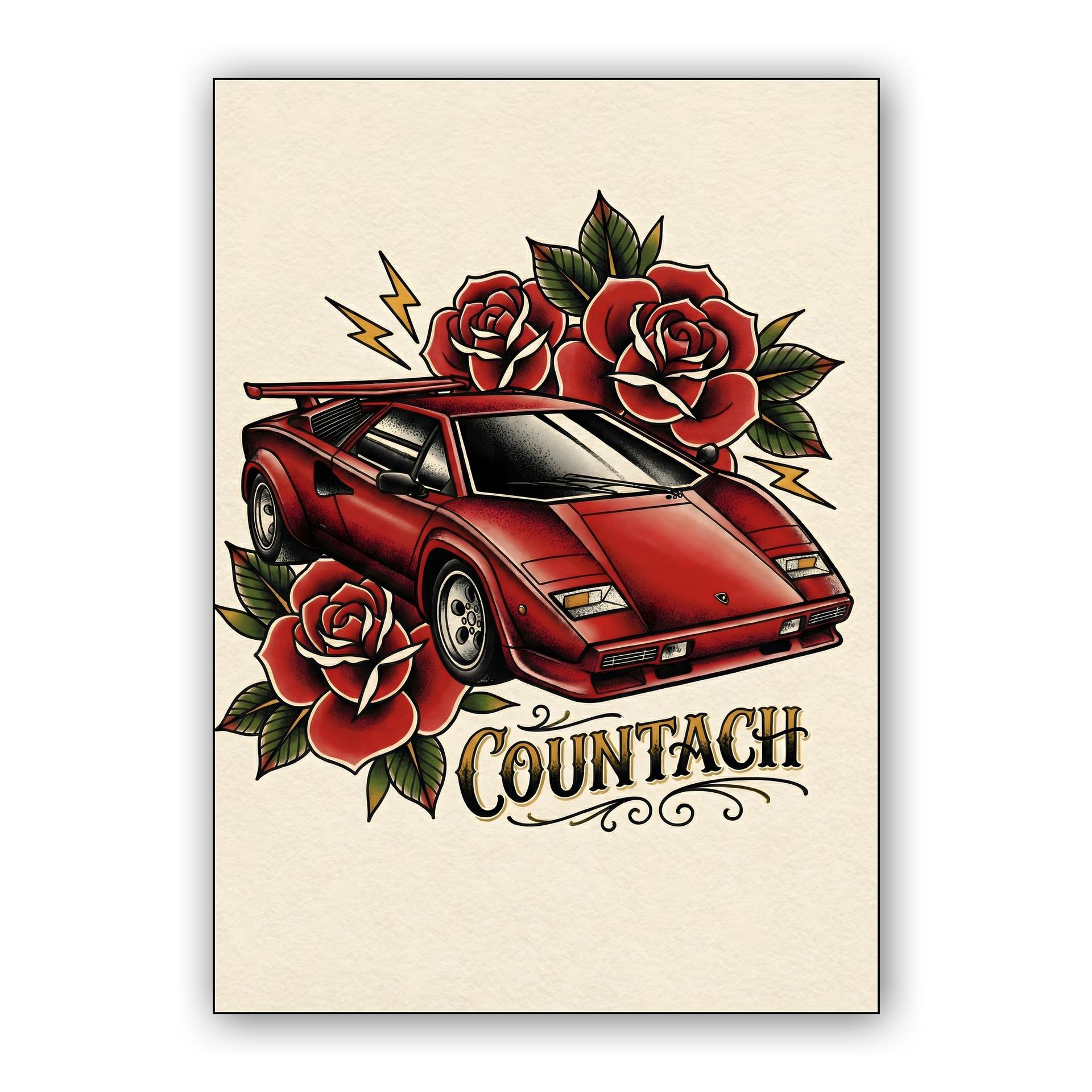 Lamborghini Countach Traditional Tattoo Graphic