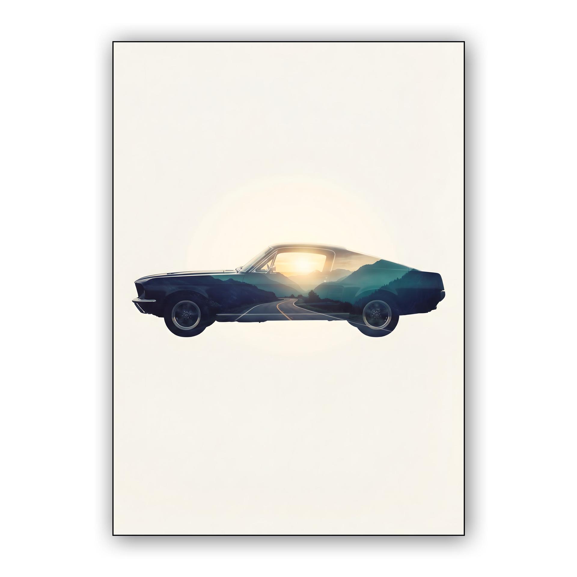 Mustang Horizon: Mountain Sunset Double Exposure