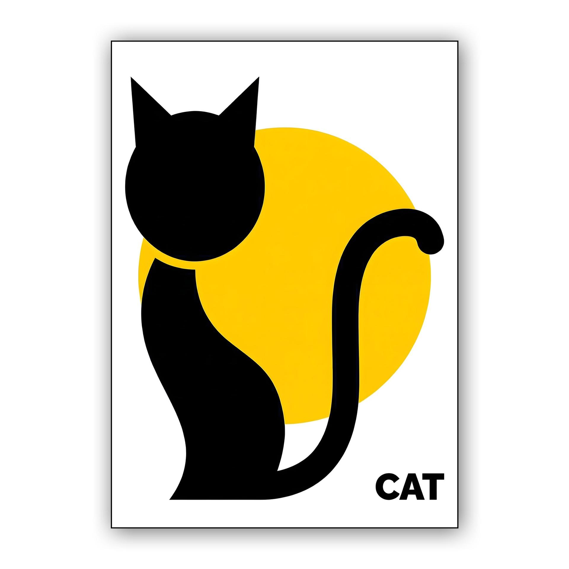 Minimalist Black Cat and Yellow Sun