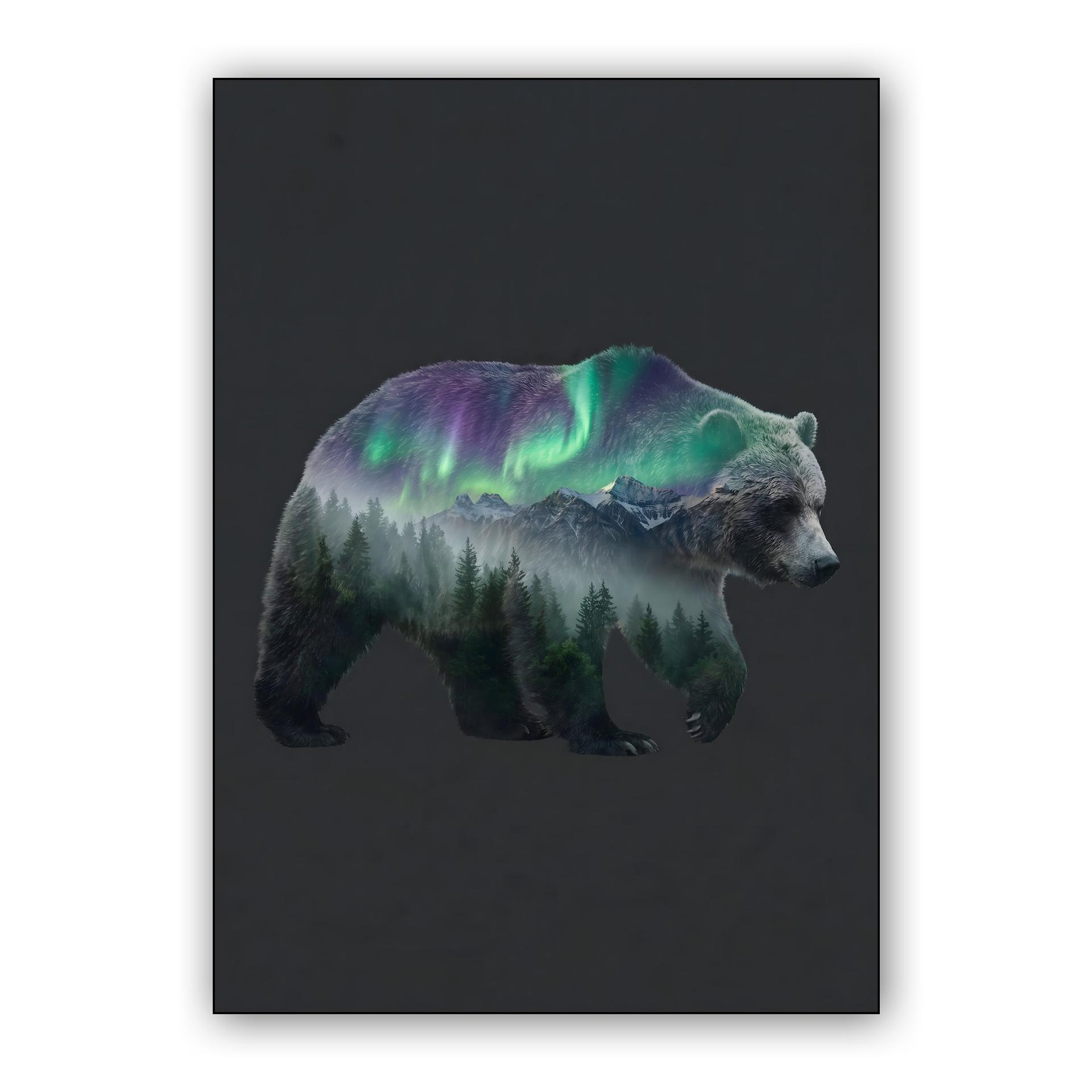 Ethereal Grizzly Bear Aurora Double Exposure
