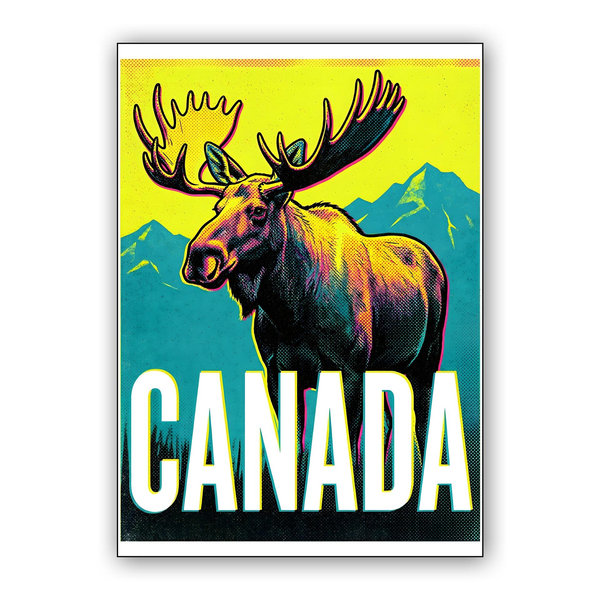 Vibrant Canada Moose Pop Art Travel Poster