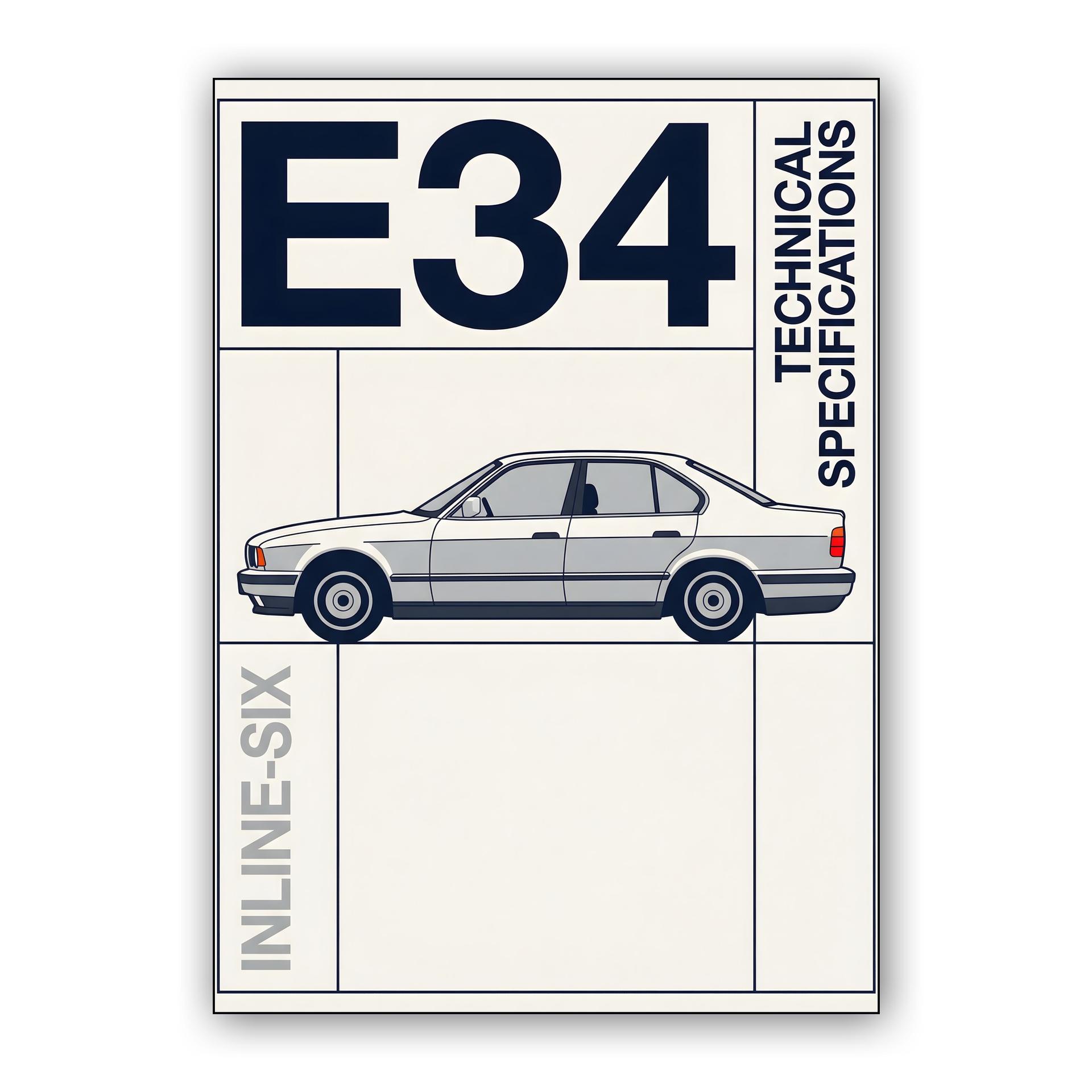 BMW E34 Technical Profile Illustration
