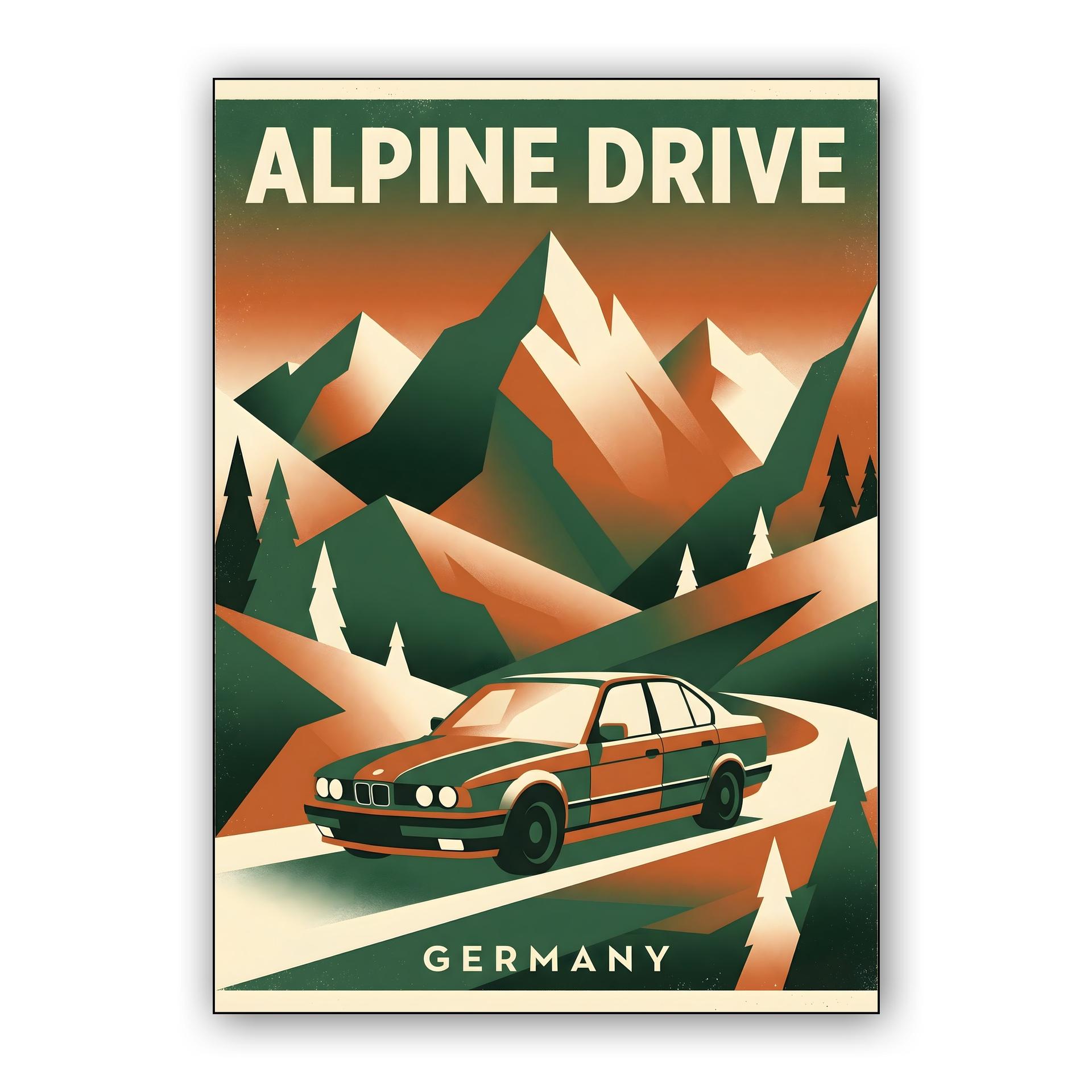Alpine Drive: BMW E34 Germany Travel Poster