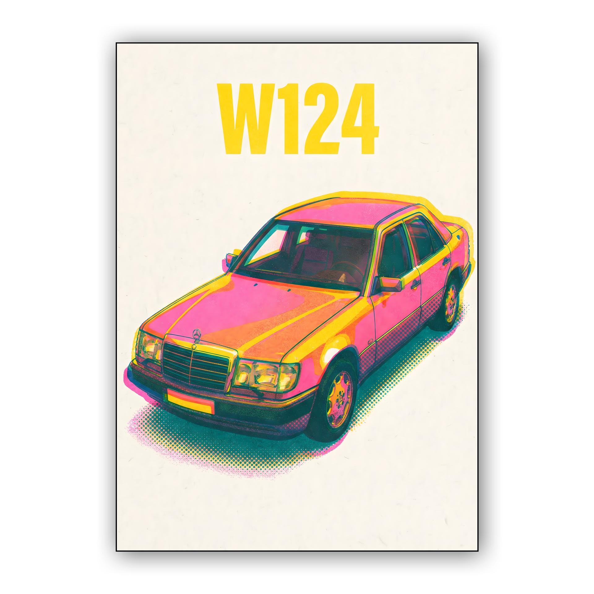 W124 Vibrant Retro: Pop Art Mercedes Illustration