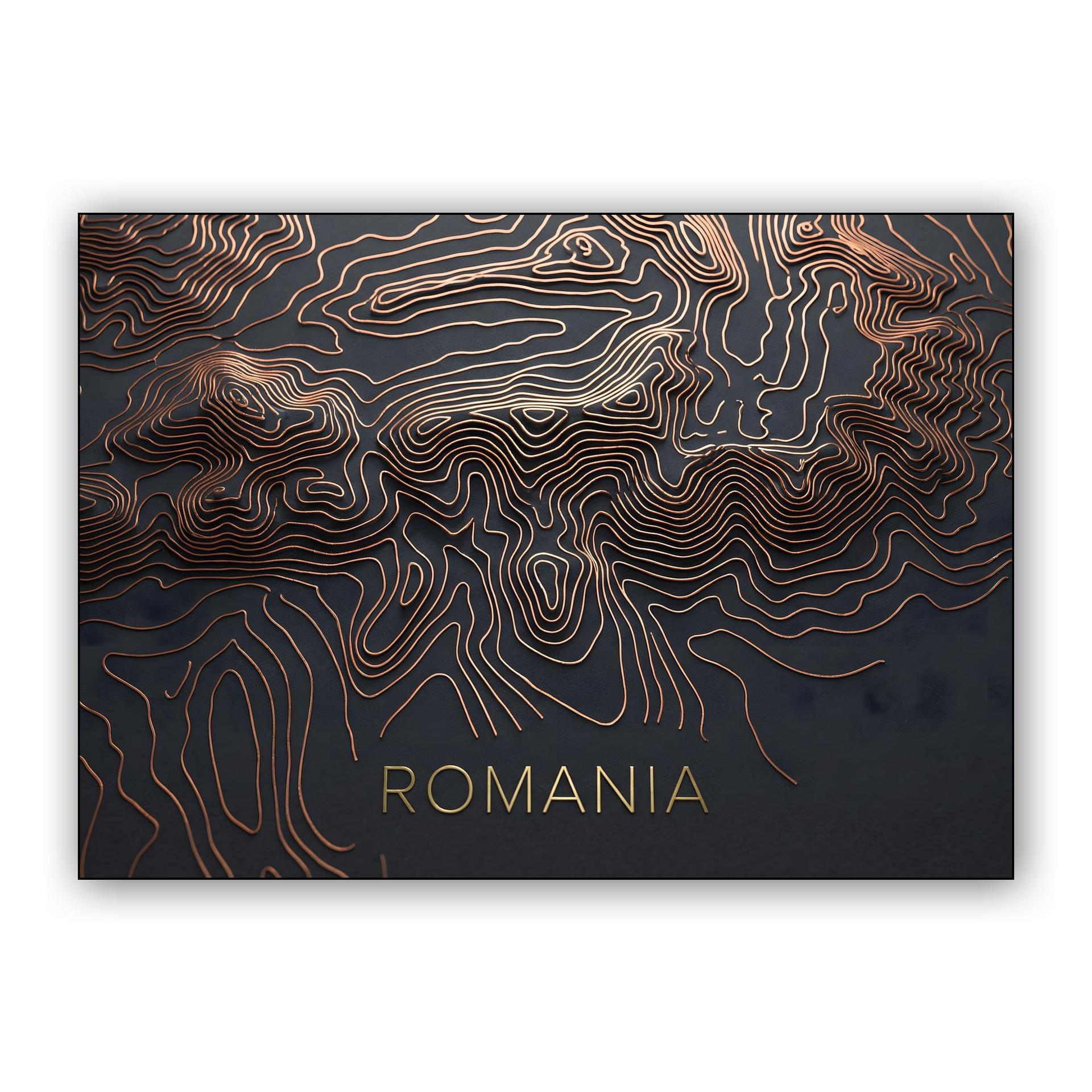 Copper Topography: Romania Relief Map