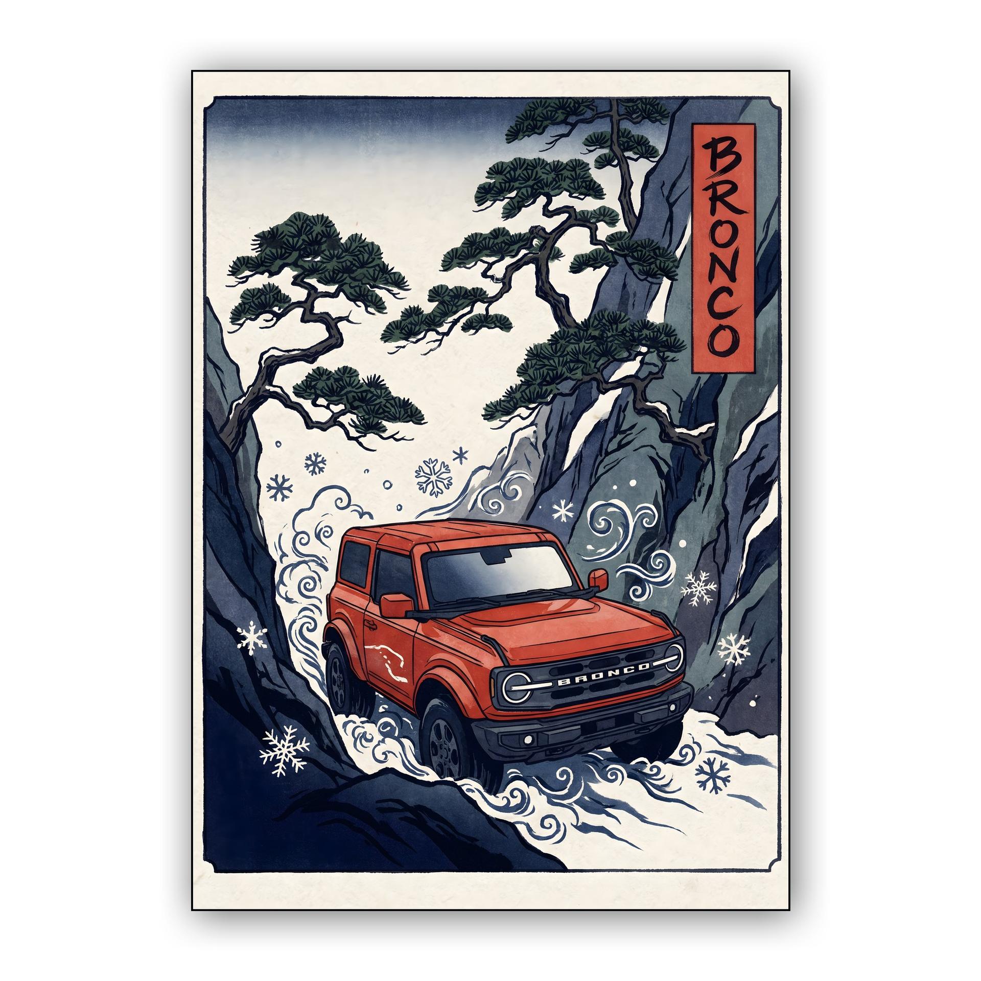 Winter Spirit: Ford Bronco Ukiyo-e Mountain Pass