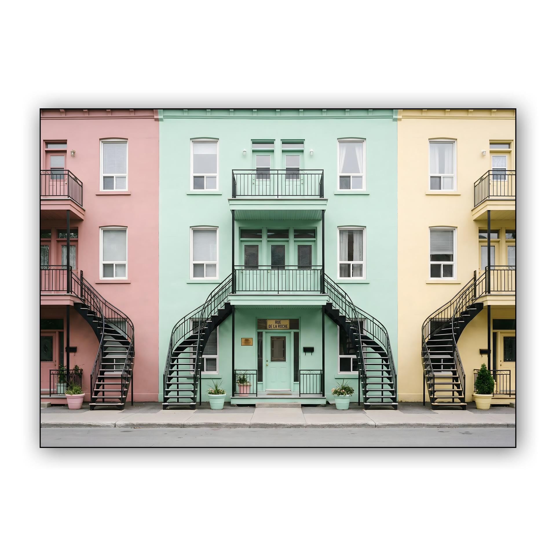 Montreal Pastel Row Houses and Spiral Staircases