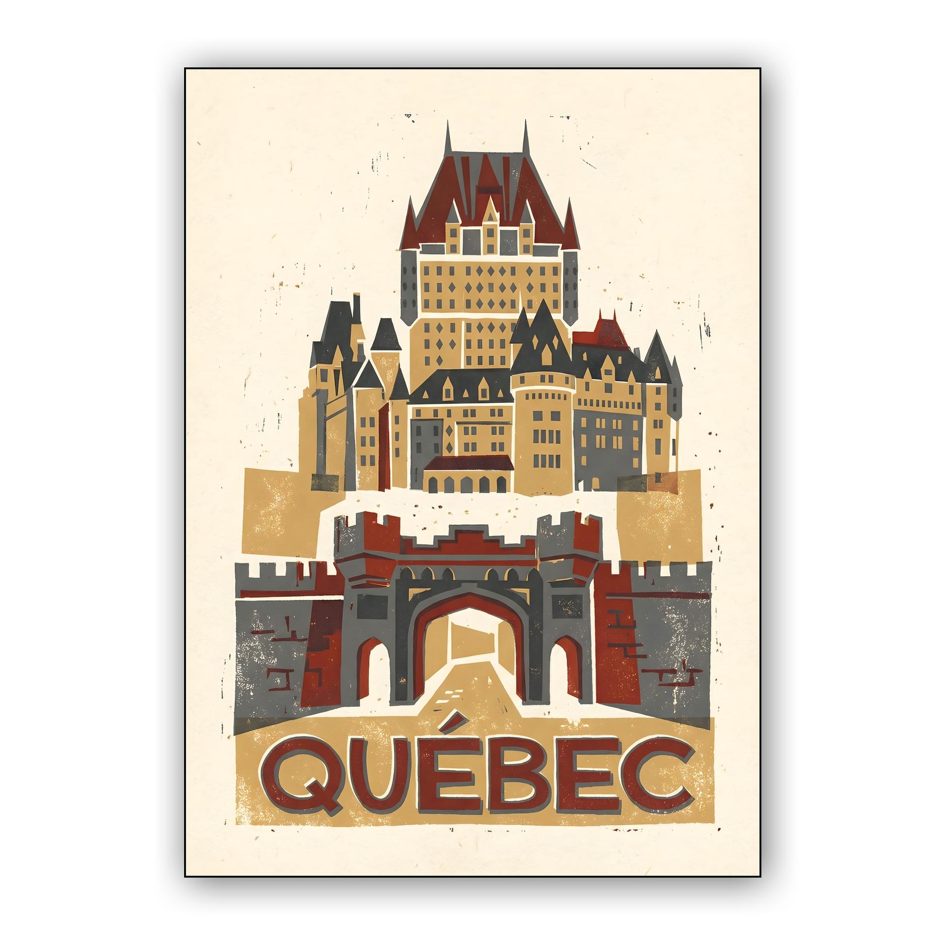 Historic Quebec City: Château Frontenac Woodcut Poster