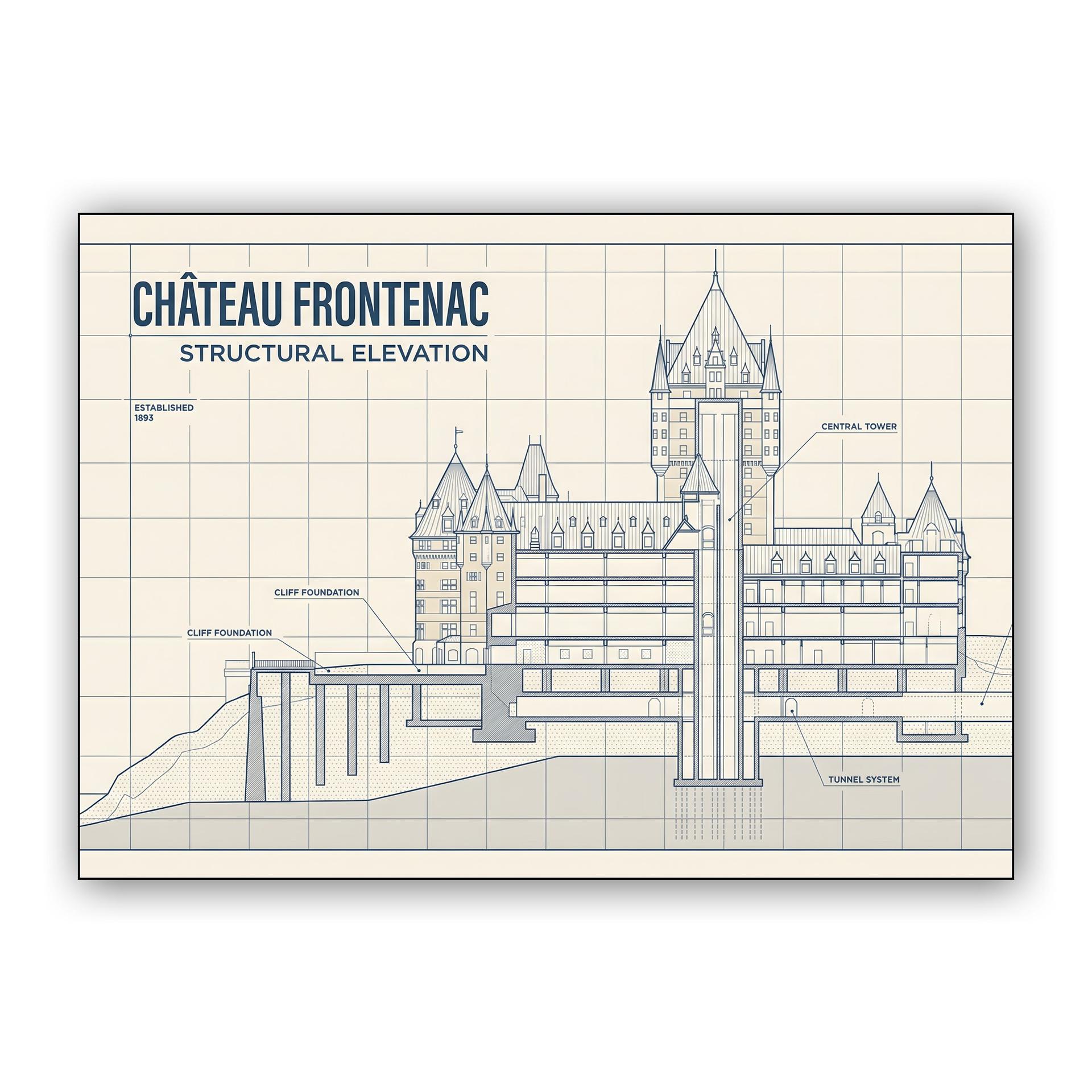 Le Château Frontenac Structural Elevation Blueprint