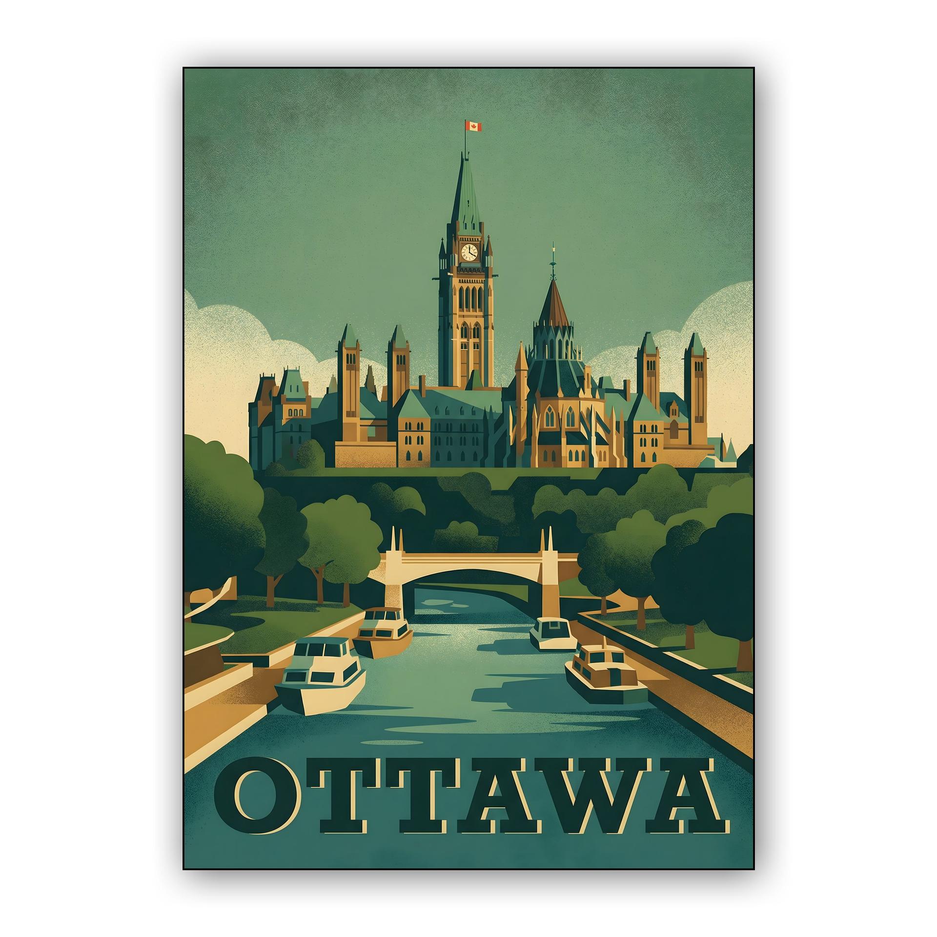 Ottawa: Parliament Hill and Rideau Canal Retro Poster