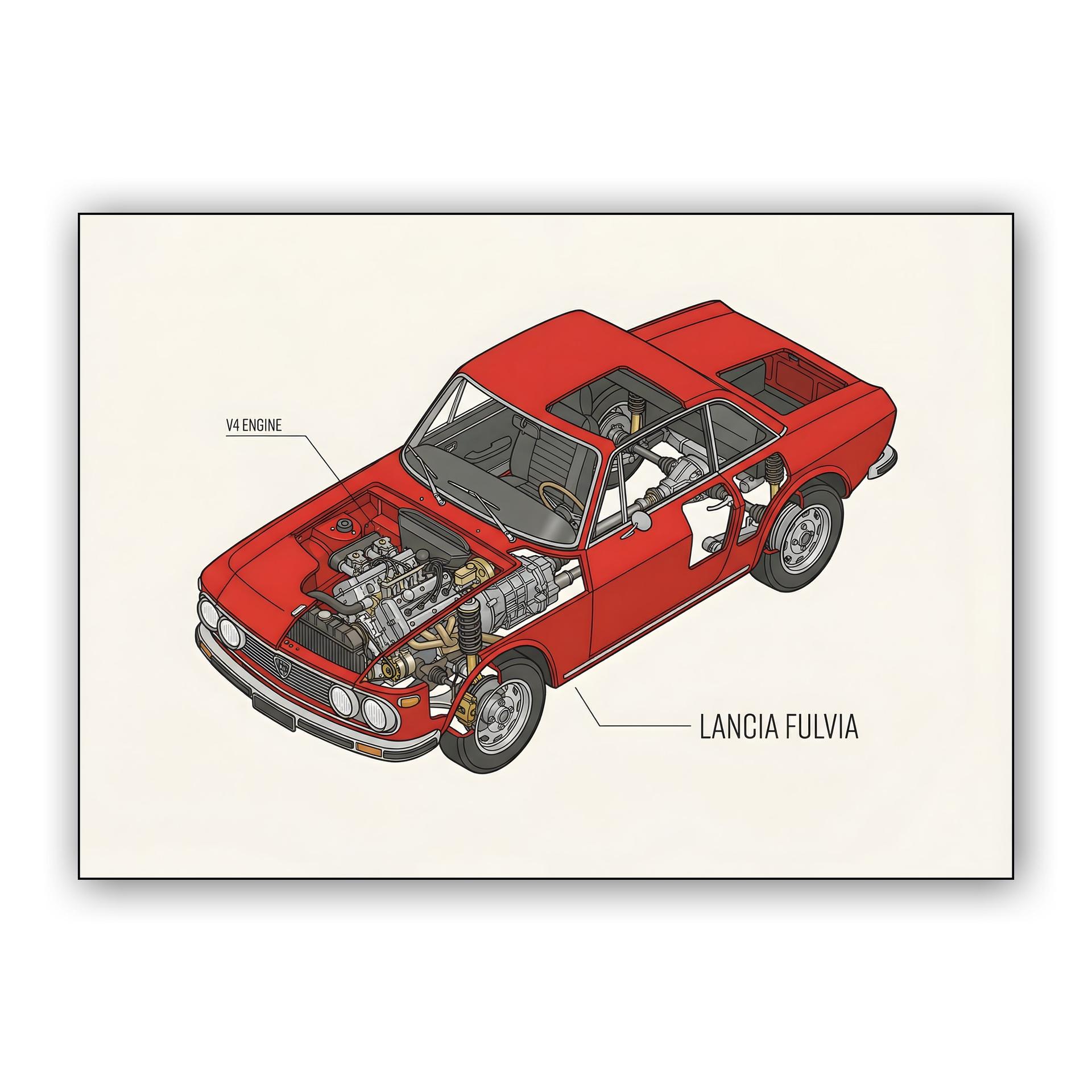 Lancia Fulvia Technical Cutaway Illustration