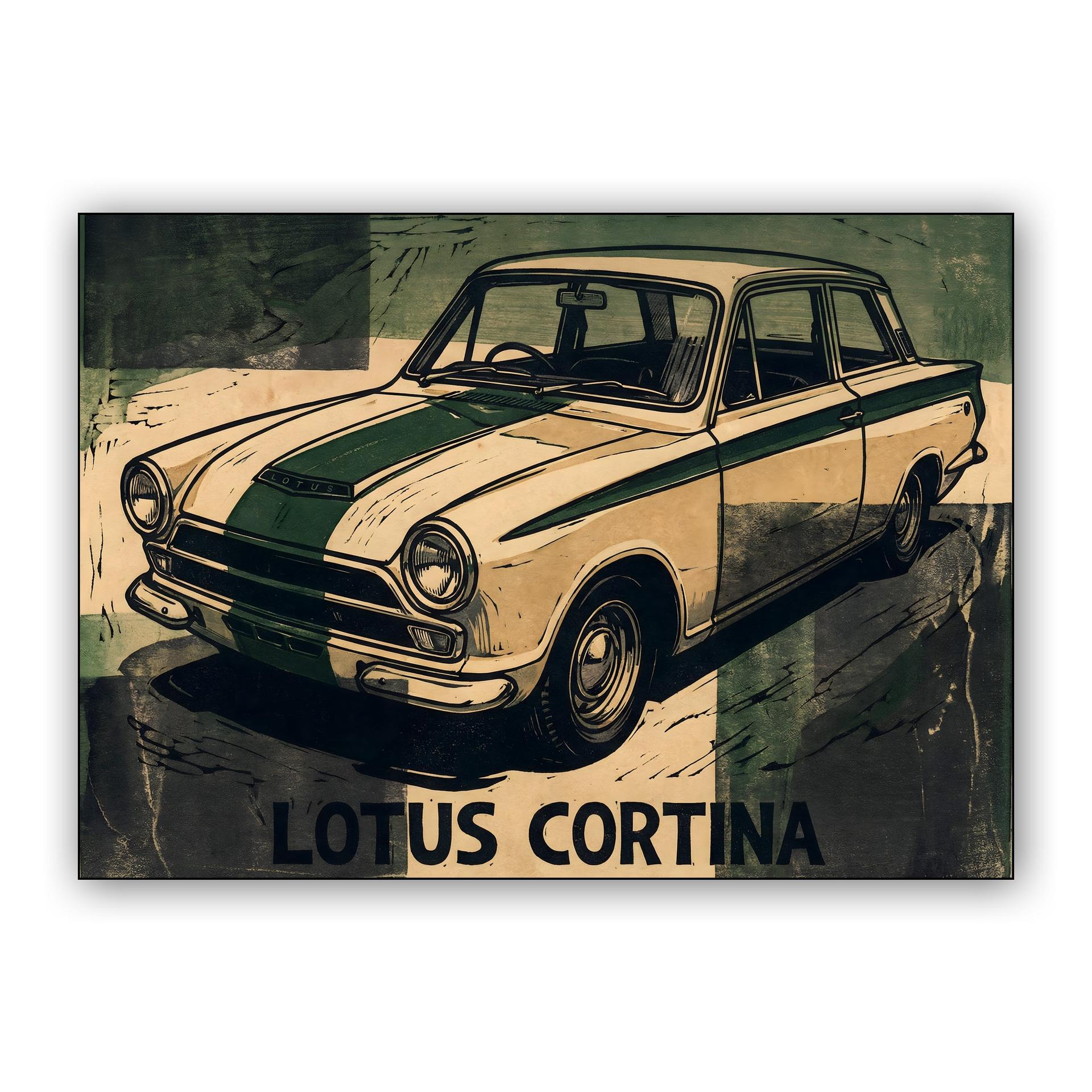 Lotus Cortina Heritage Woodcut Poster