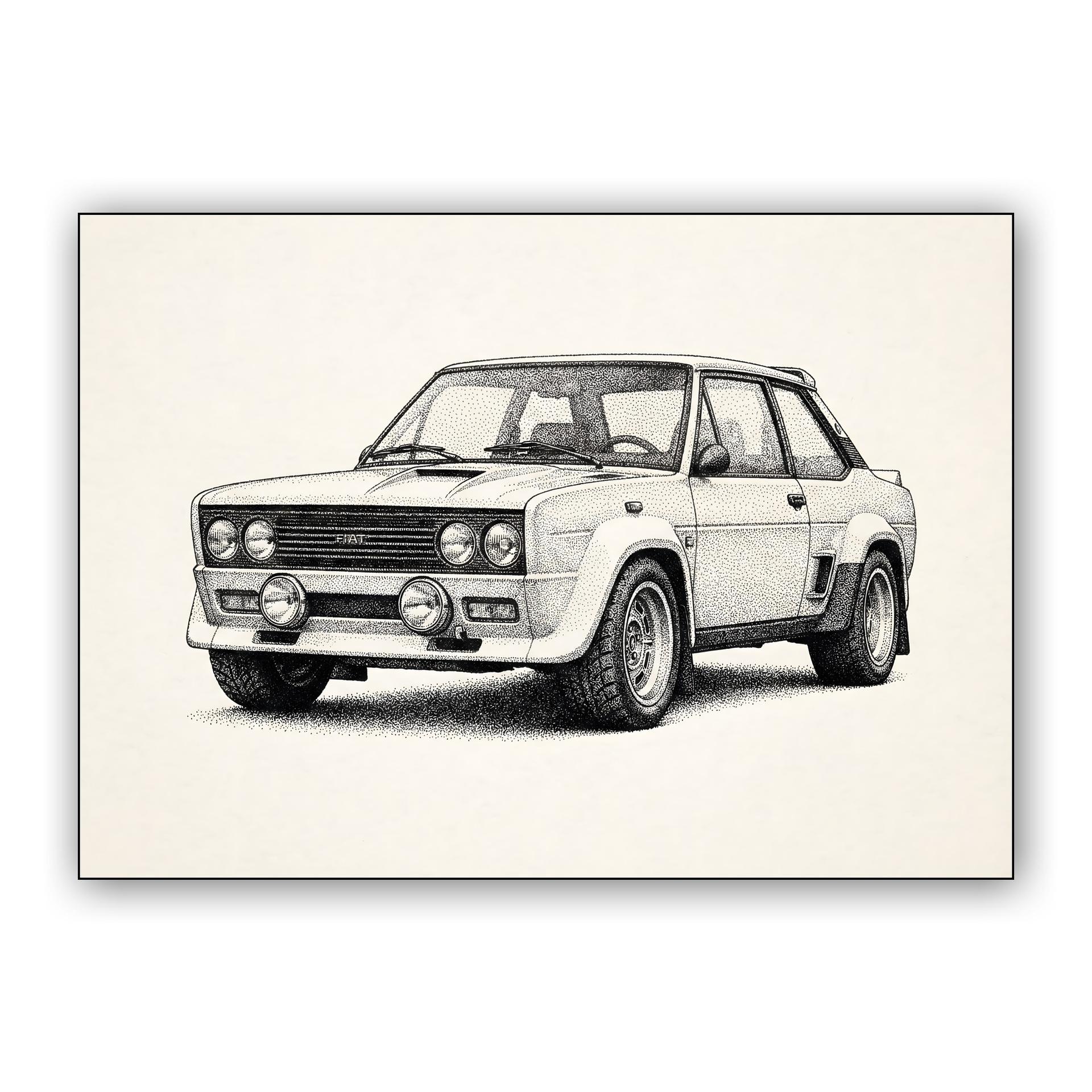 Fiat 131 Abarth Rally Stippling Illustration