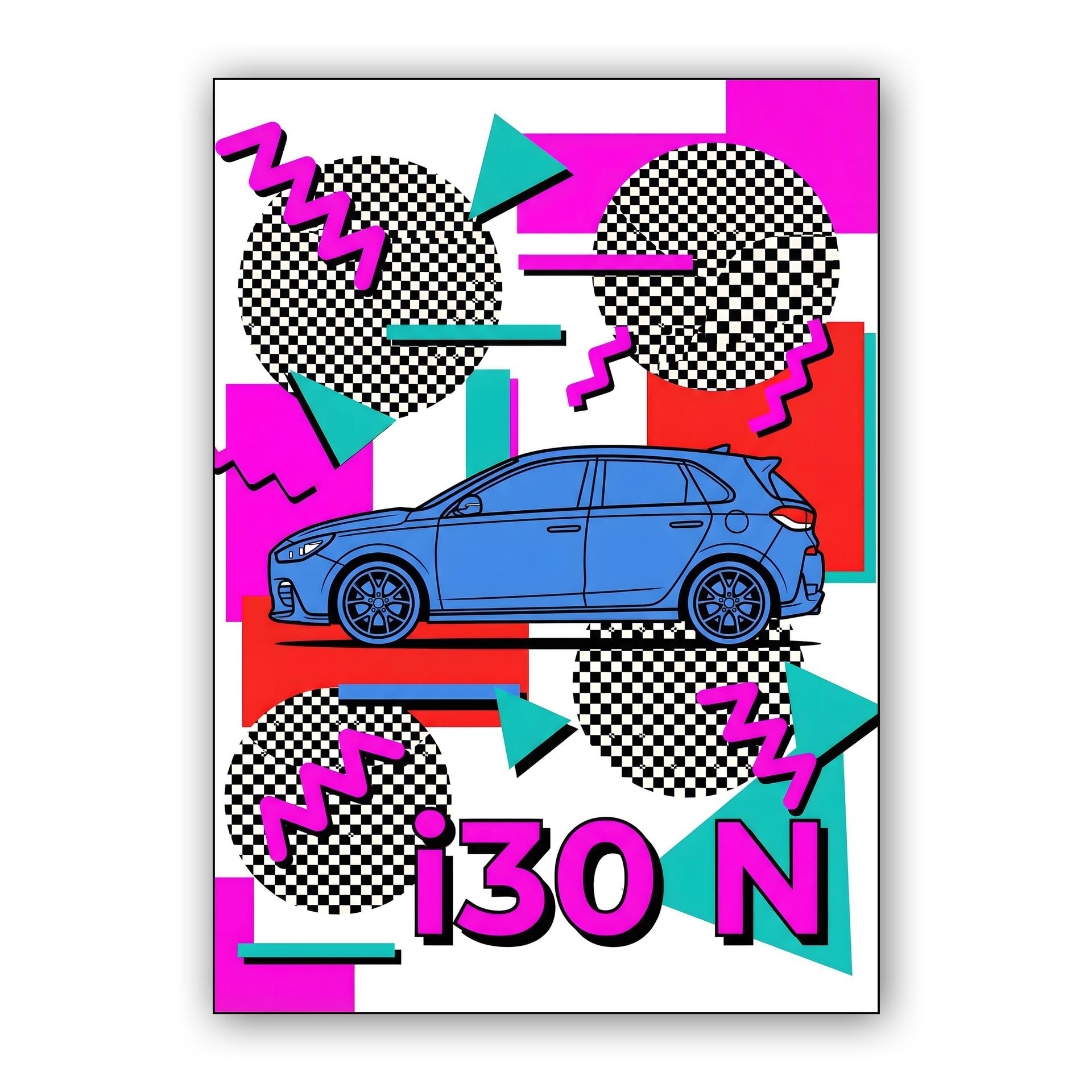 Hyundai i30 N Memphis Style Retro Poster