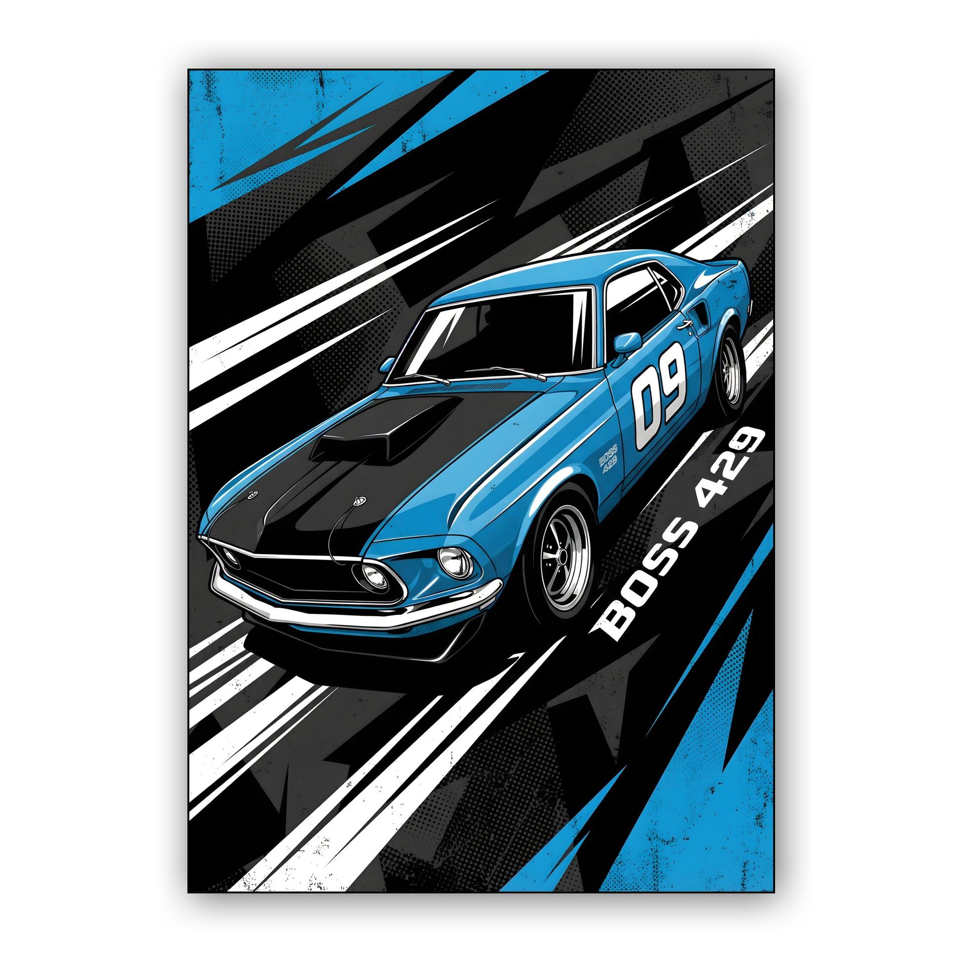 Ford Mustang Boss 429 Blue Speed Illustration
