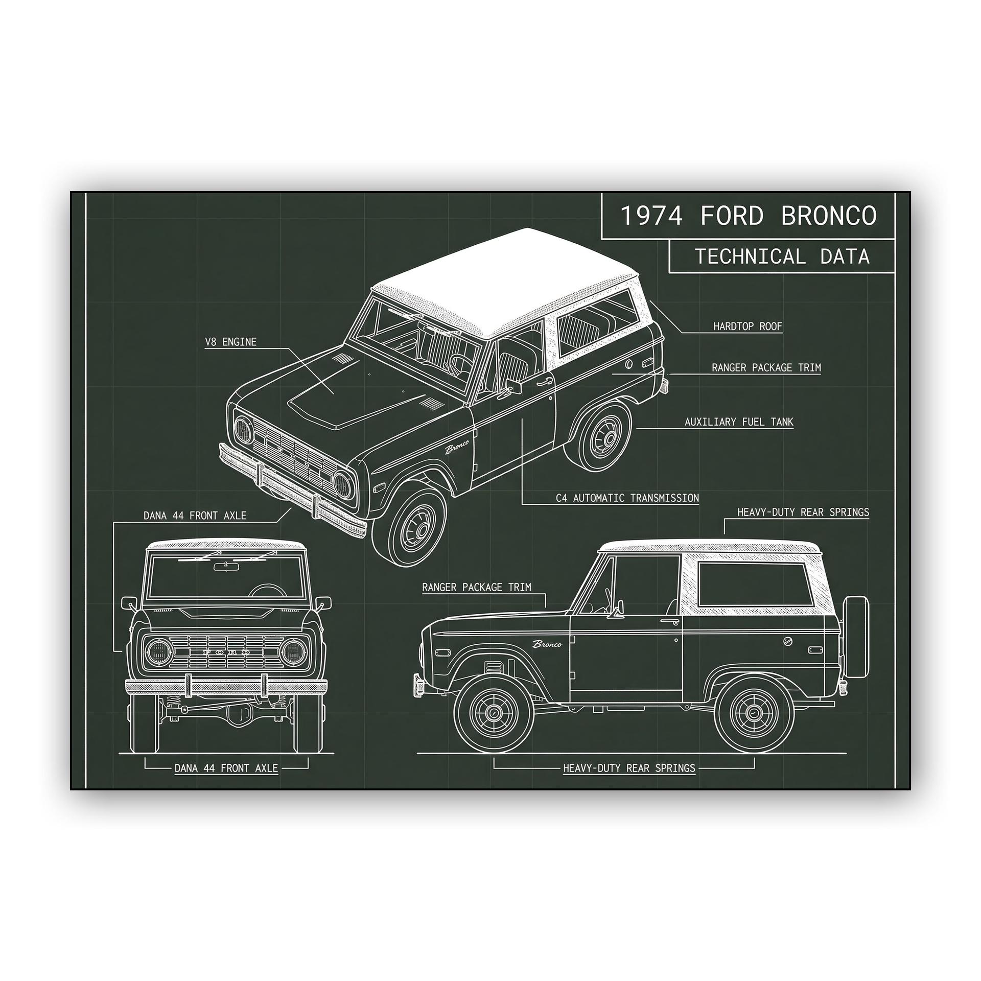 1974 Ford Bronco Ranger Technical Blueprint