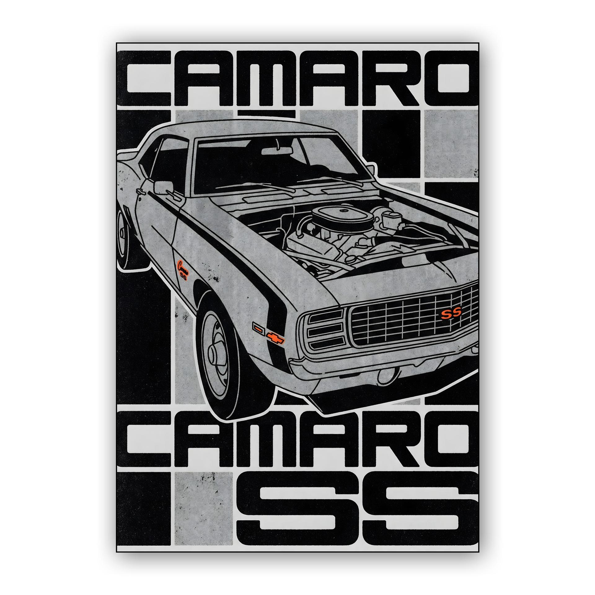 Camaro SS V8 Engine Checkered Poster