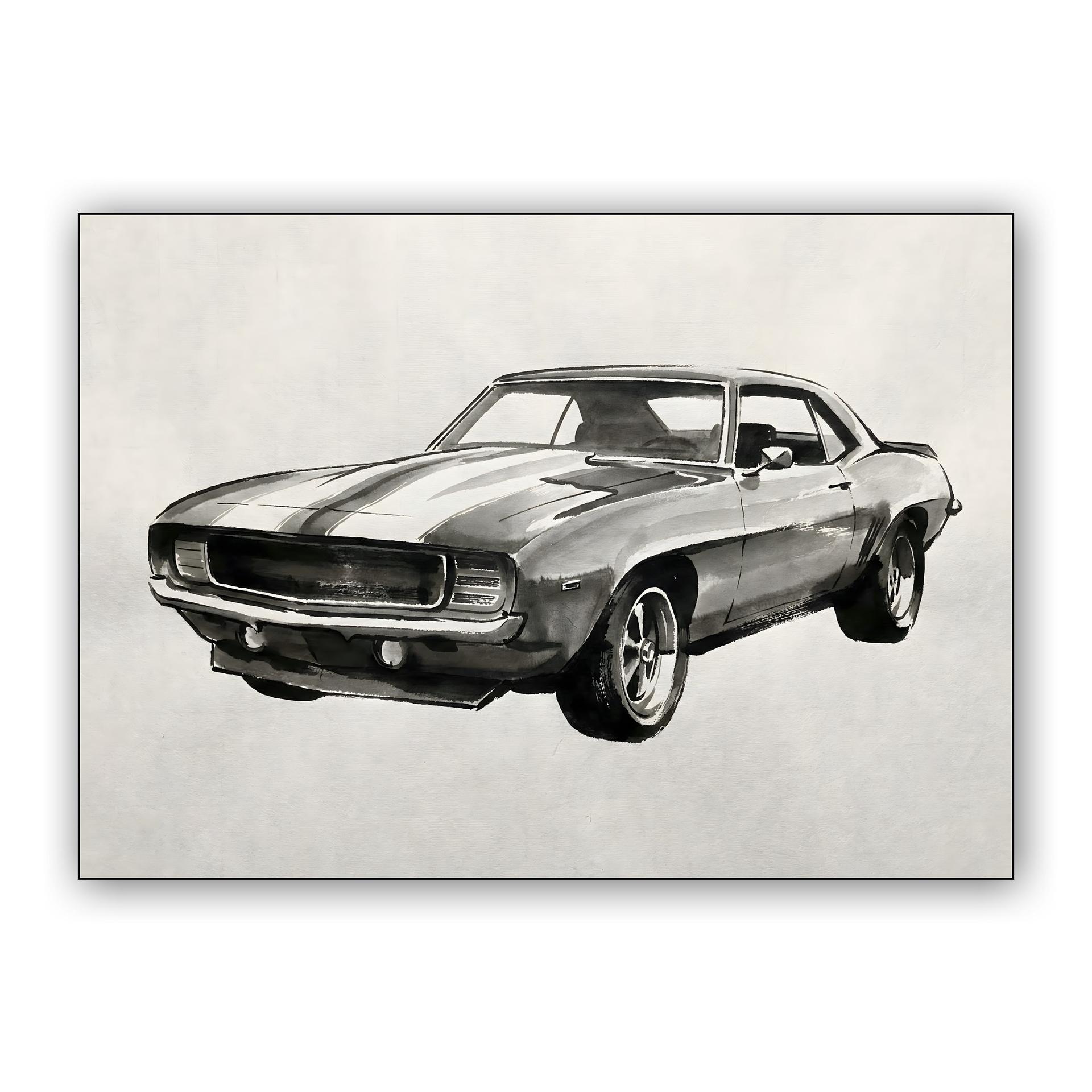 Ink & Iron: 1969 Camaro SS Monochrome Sketch