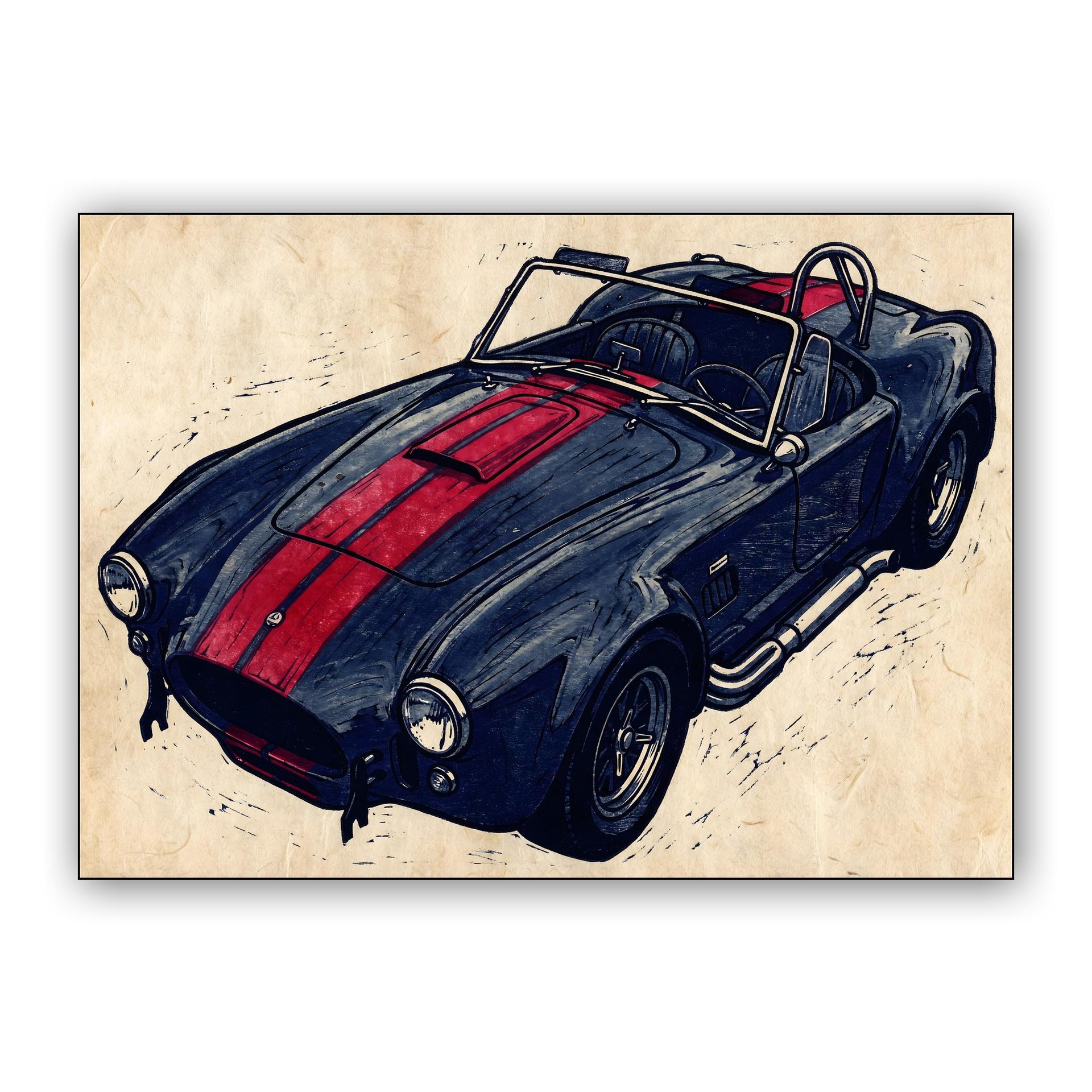 Shelby Cobra 427 Textured Linocut Study
