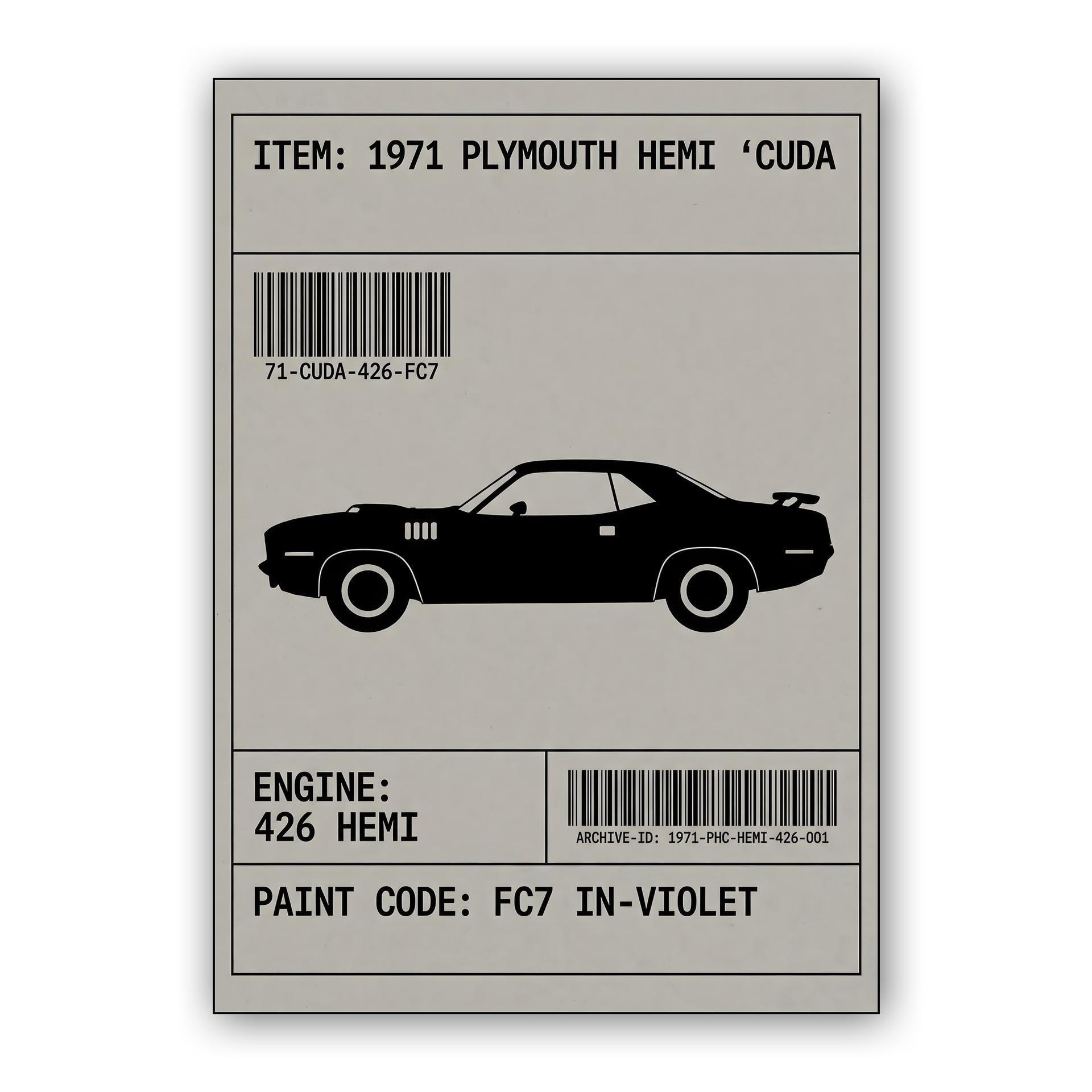 1971 Hemi 'Cuda: Archival Spec Sheet