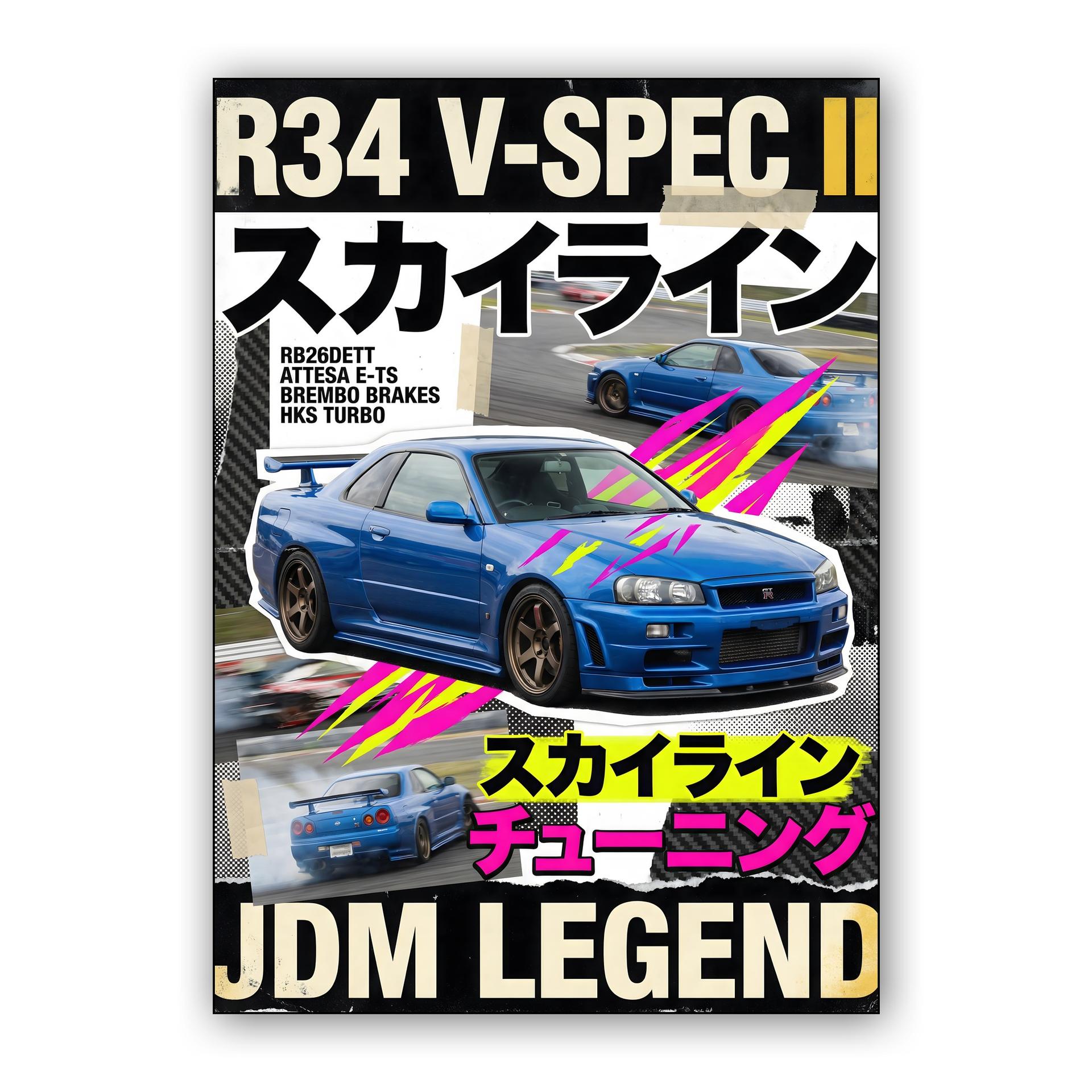 Skyline R34 V-Spec II JDM Legend Zine Poster