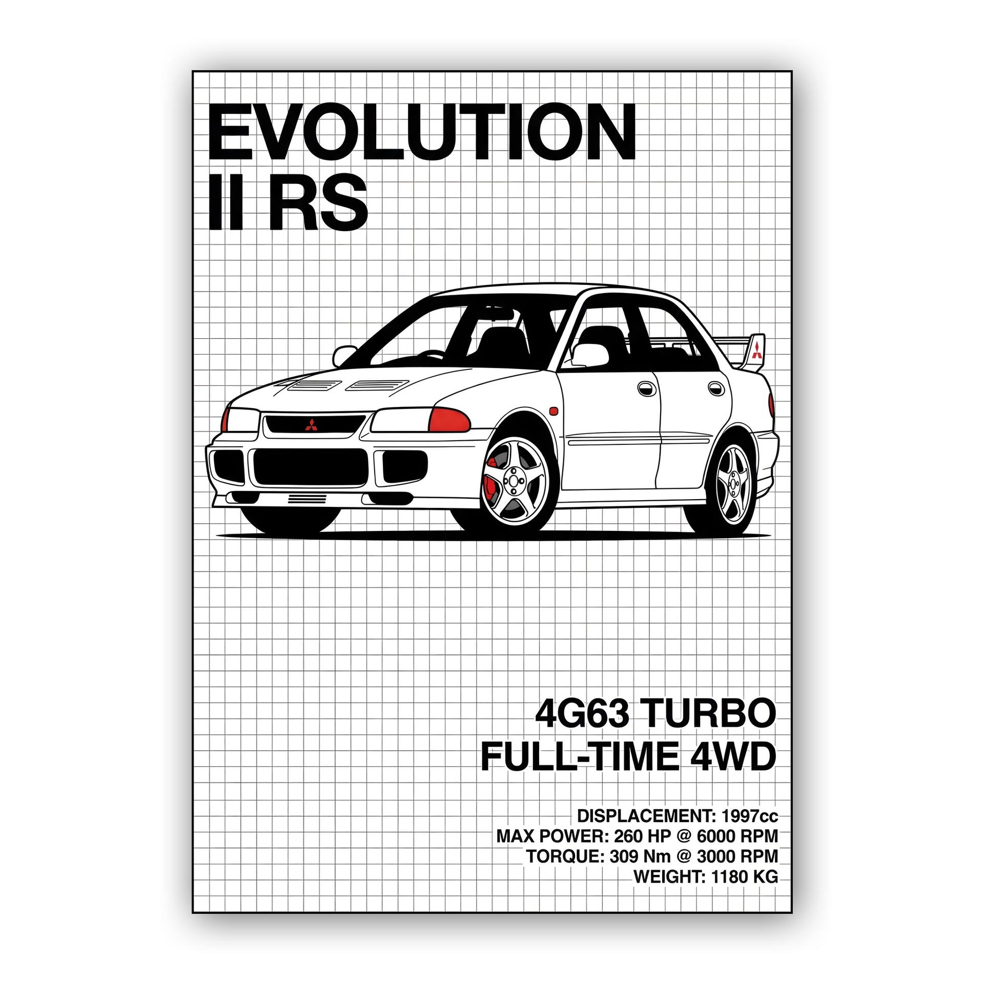 Mitsubishi Lancer Evolution II RS Technical Spec Illustration