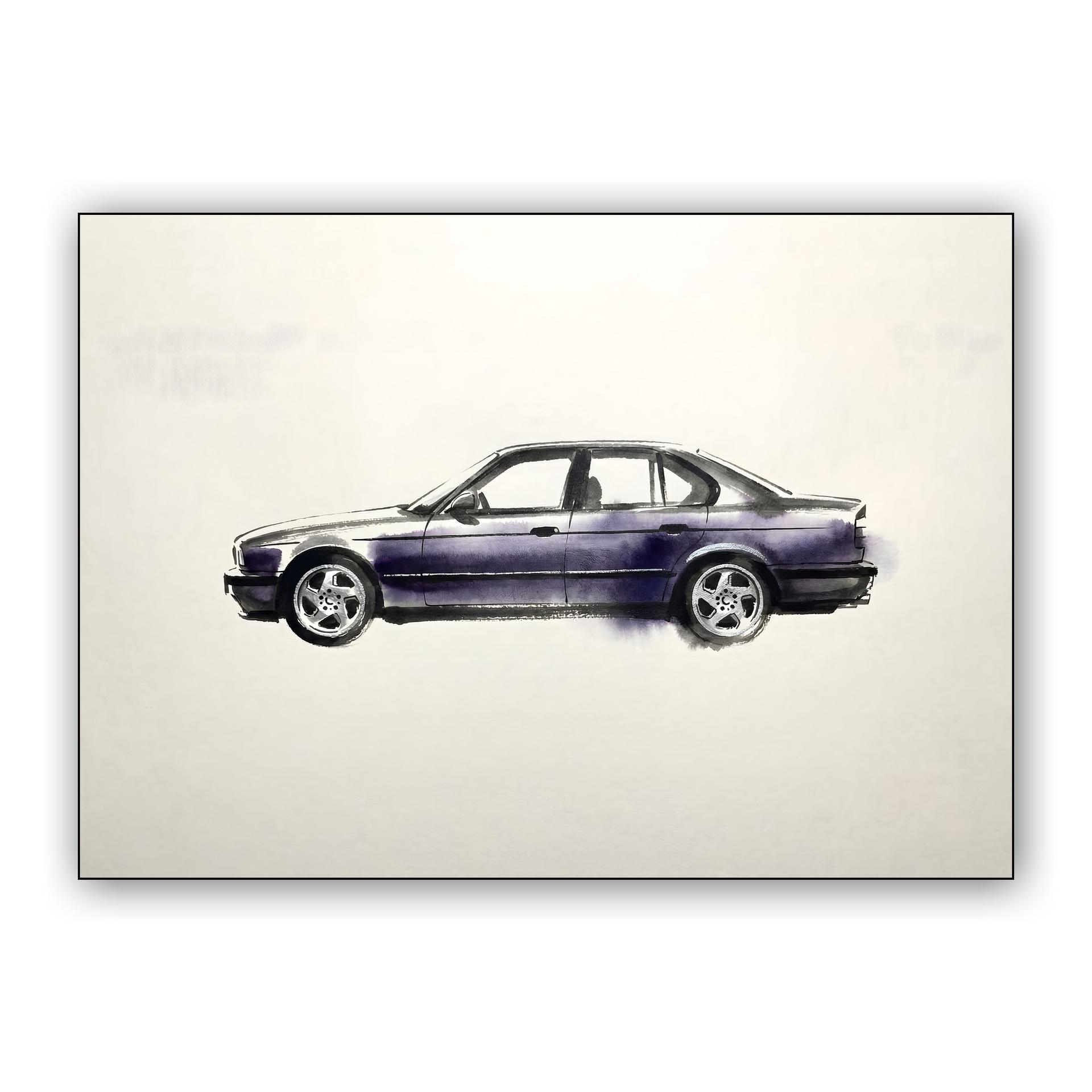 BMW E34 M5: Techno Violet Watercolor Illustration