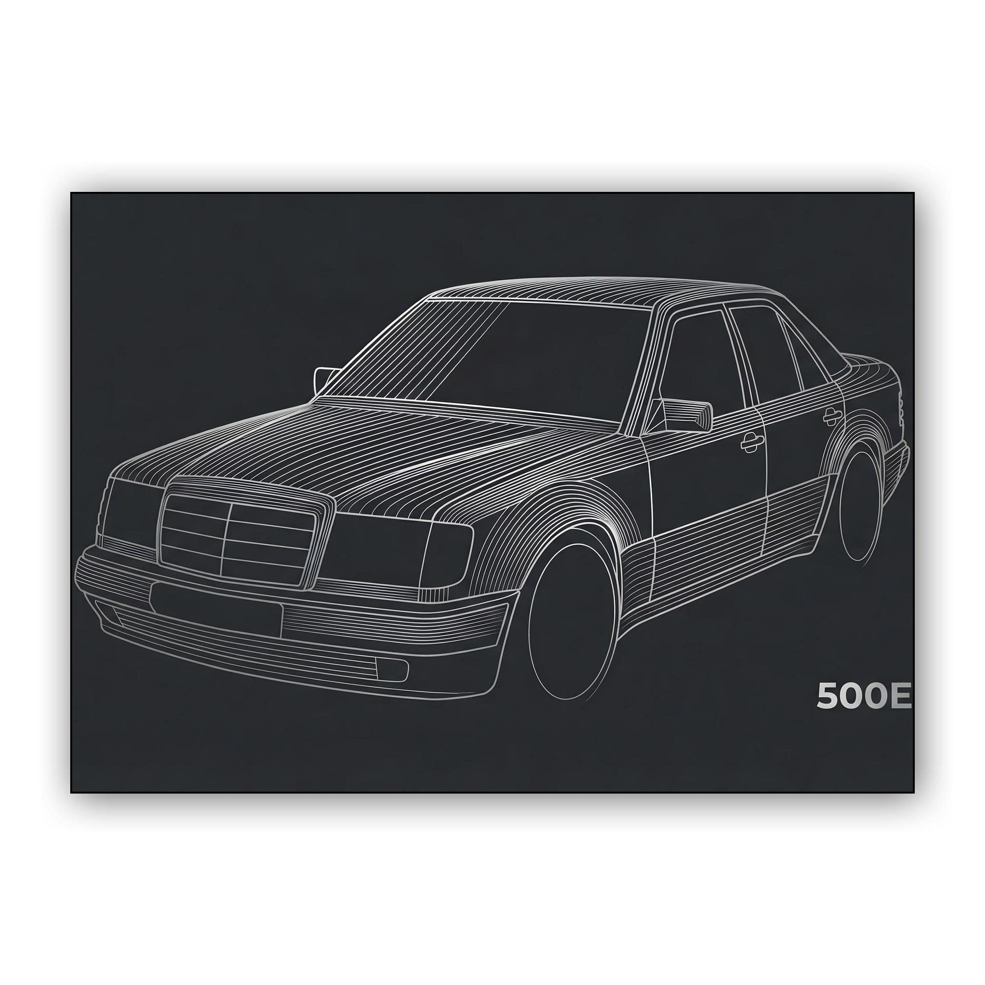 Mercedes-Benz 500E Minimalist Contour Line Art