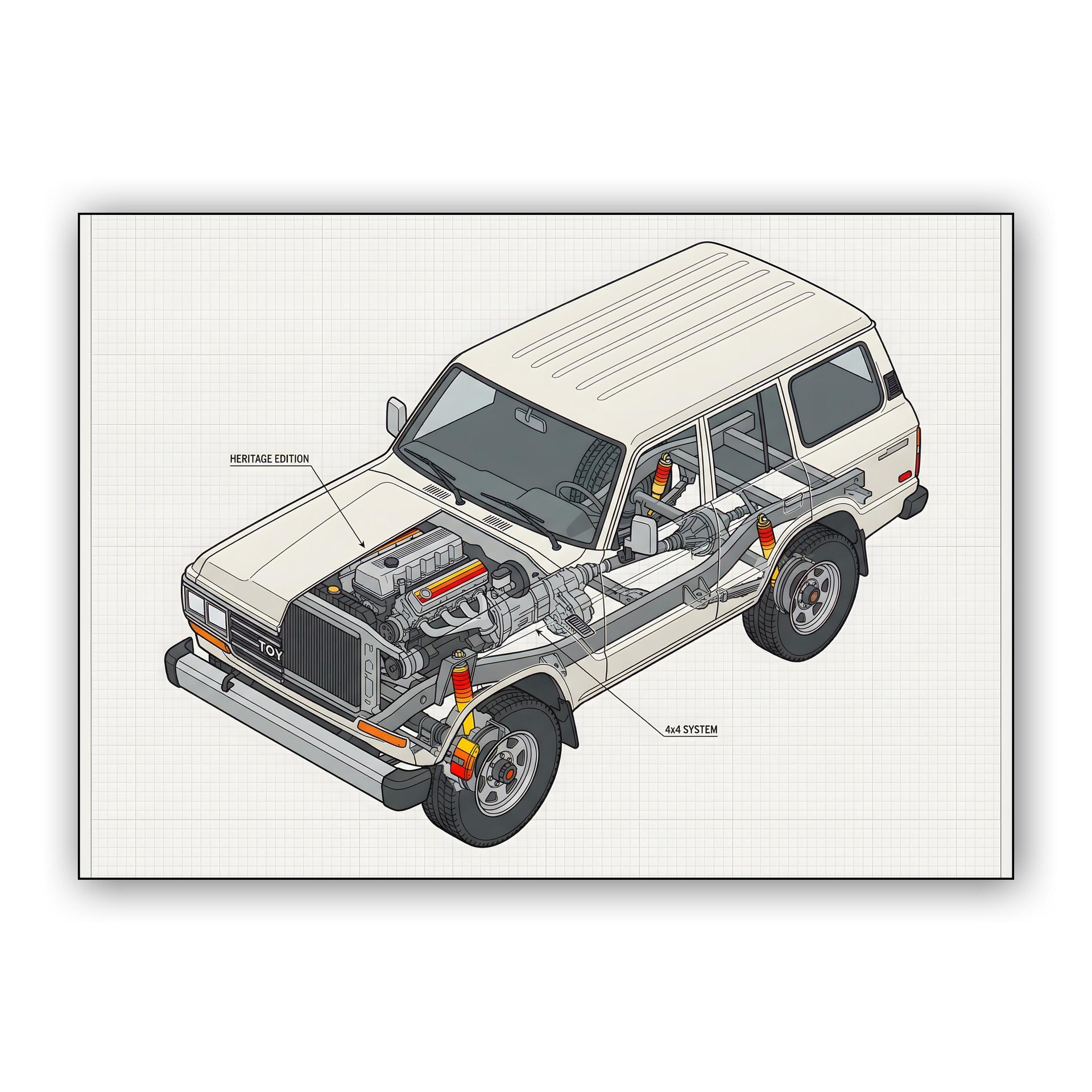 Toyota Land Cruiser 60 Series Technical Cutaway Illustration