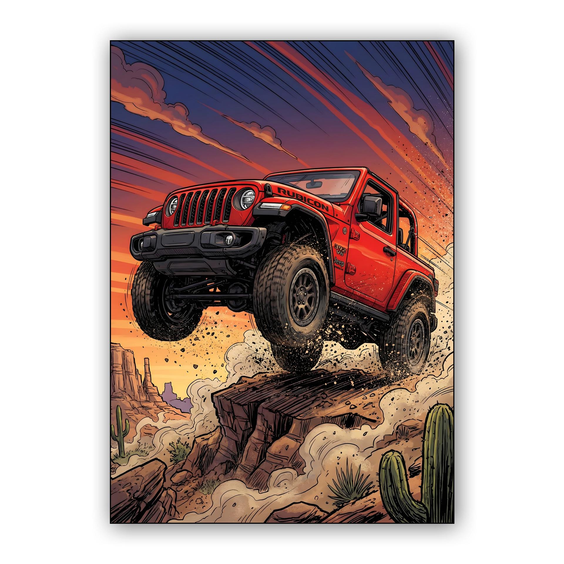 Red Jeep Rubicon - High-Action Desert Jump