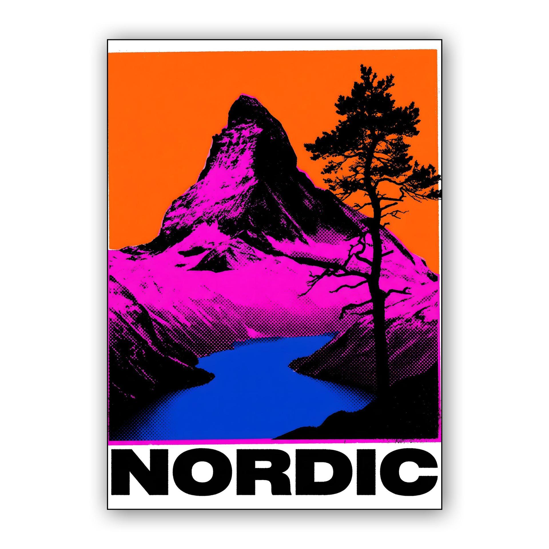 Nordic Peak: Vibrant Matterhorn Halftone Illustration